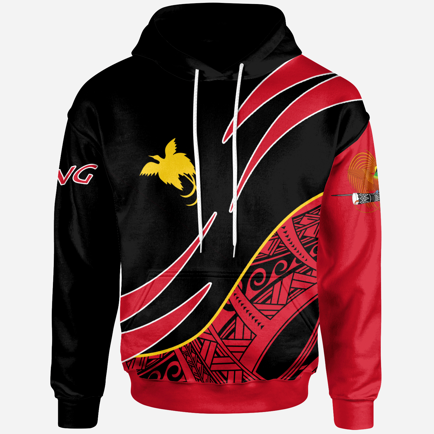 Papua New Guinea Hoodie Custom Symmetrical Lines Unisex Black - Polynesian Pride