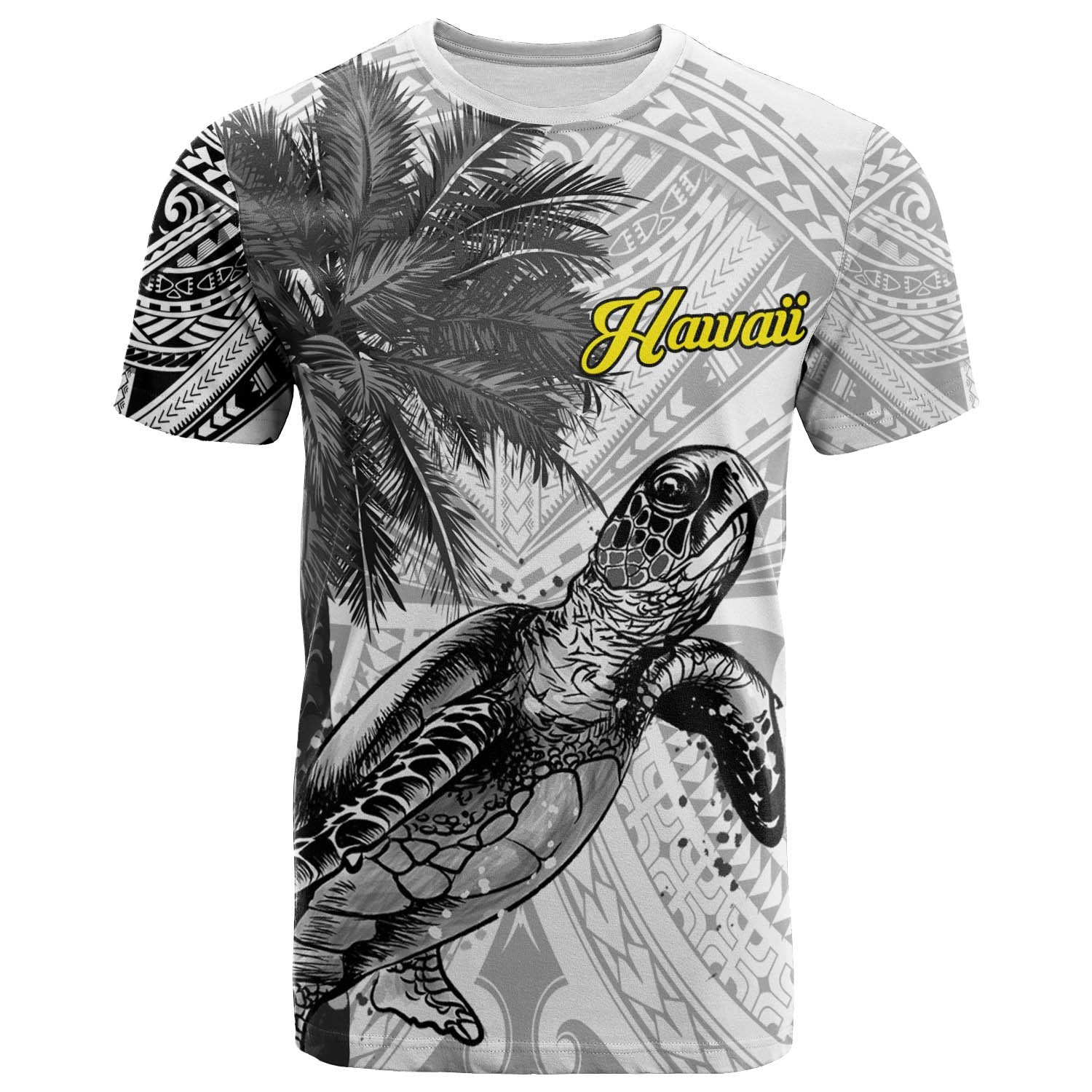 Hawaii T Shirt Turtle Palm Tree White Unisex White - Polynesian Pride