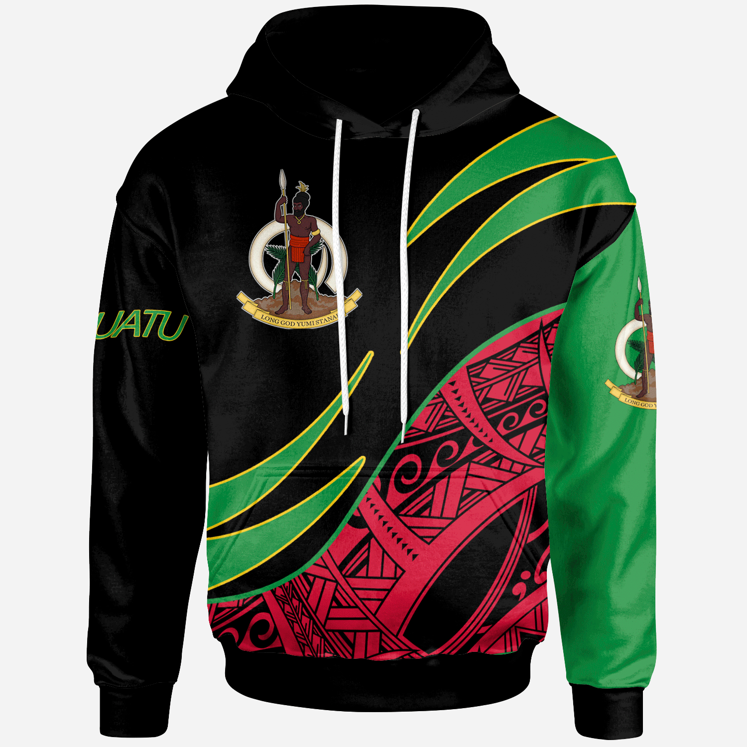 Vanuatu Zip Hoodie Symmetrical Lines Unisex Black - Polynesian Pride