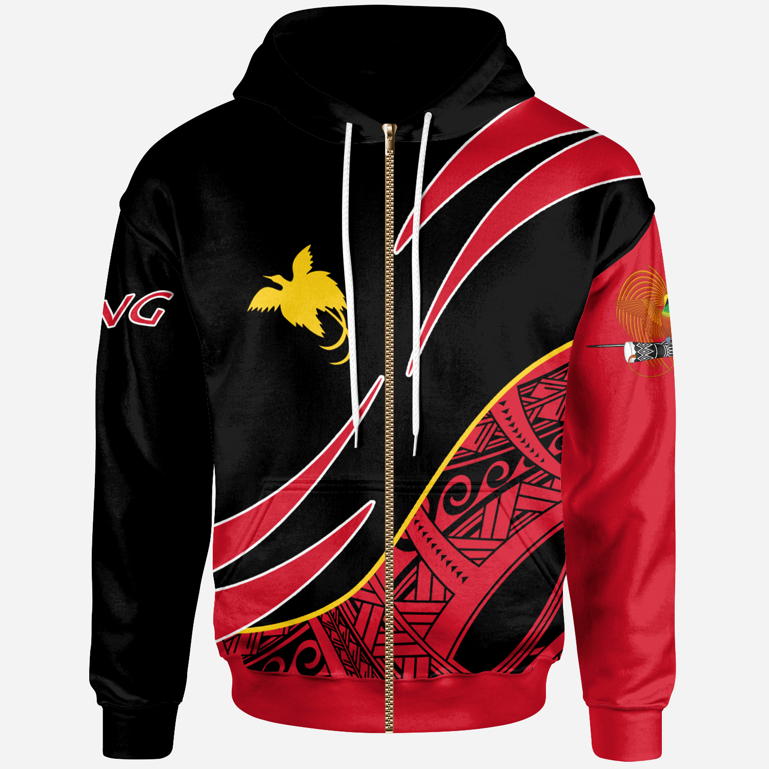 Papua New Guinea Zip Hoodie Symmetrical Lines Unisex Black - Polynesian Pride