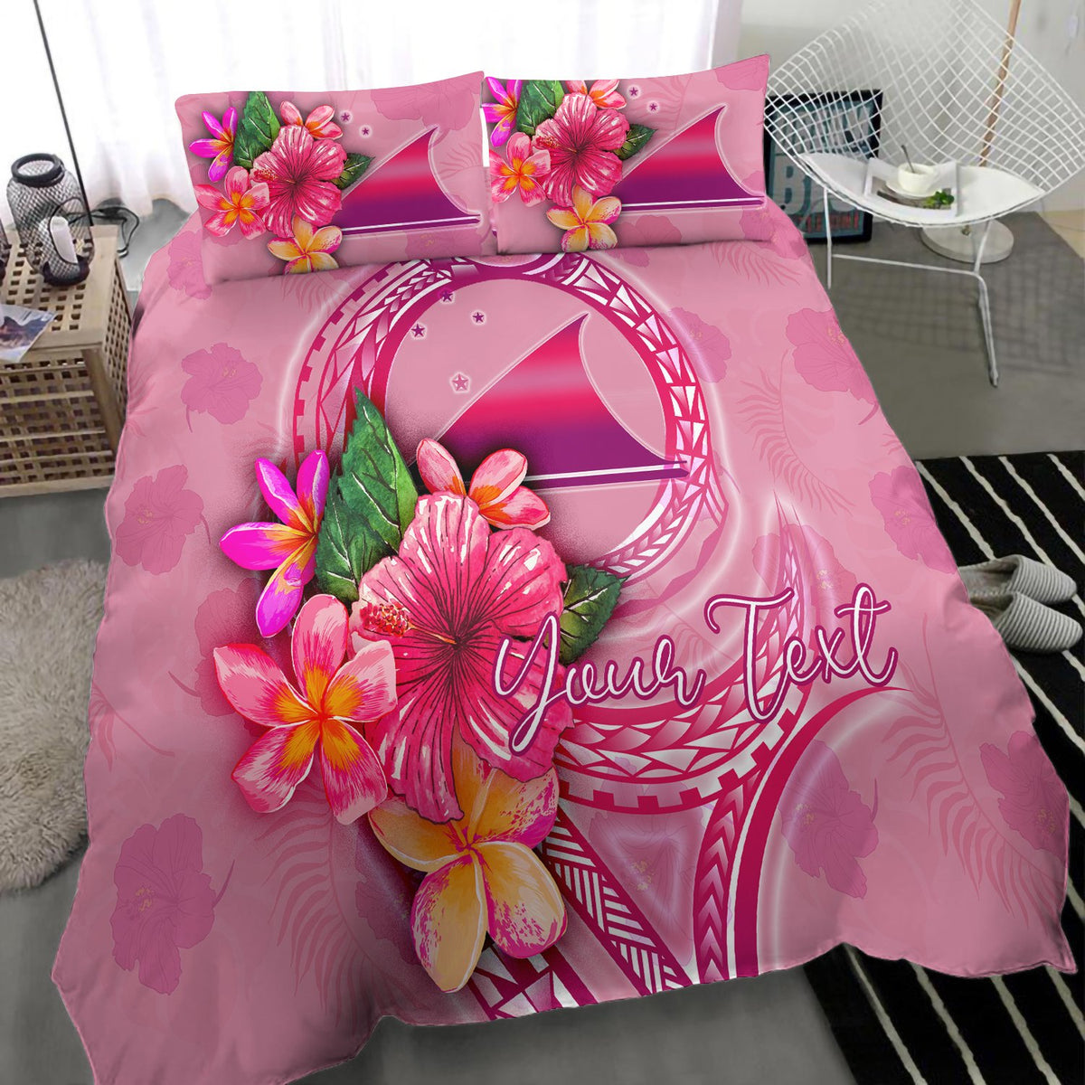 Tokelau Polynesian Custom Personalised Bedding Set - Floral With Seal Pink - Polynesian Pride