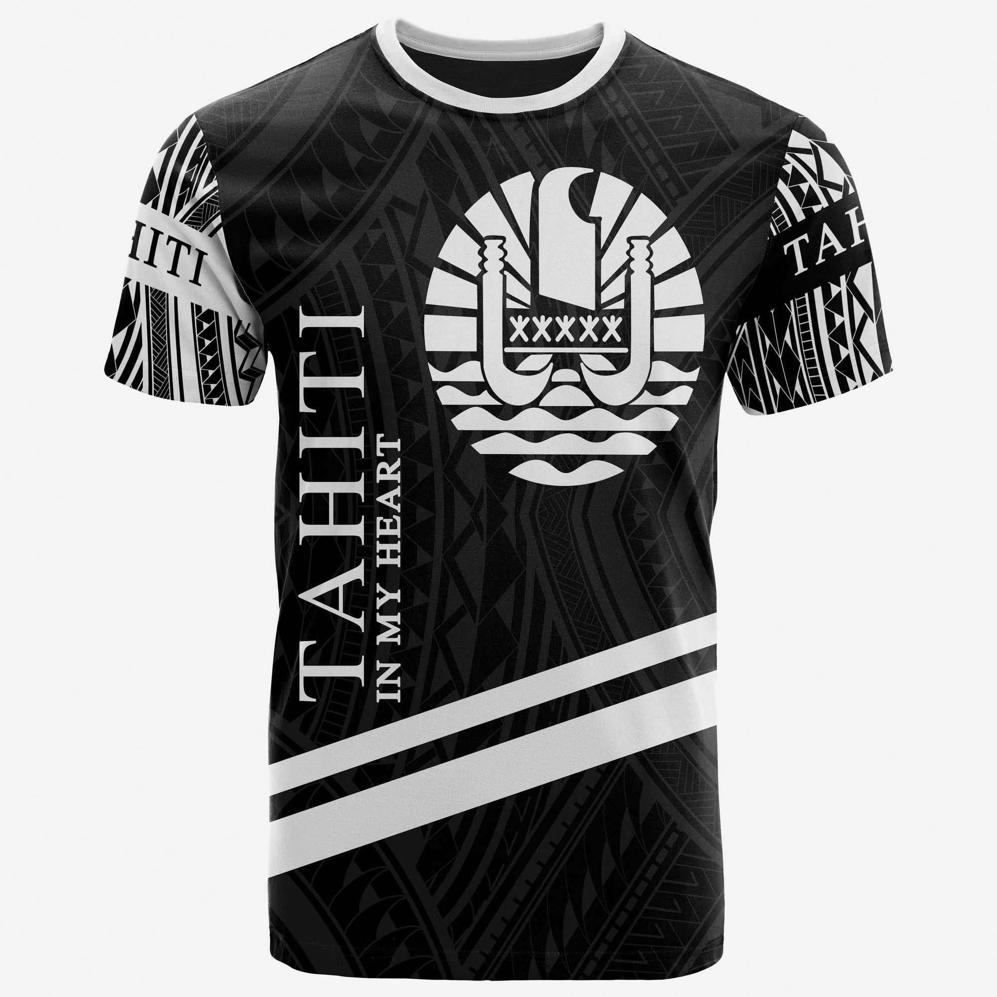 Tahiti T Shirt In My Heart Style Polynesian Patterns Unisex Black - Polynesian Pride