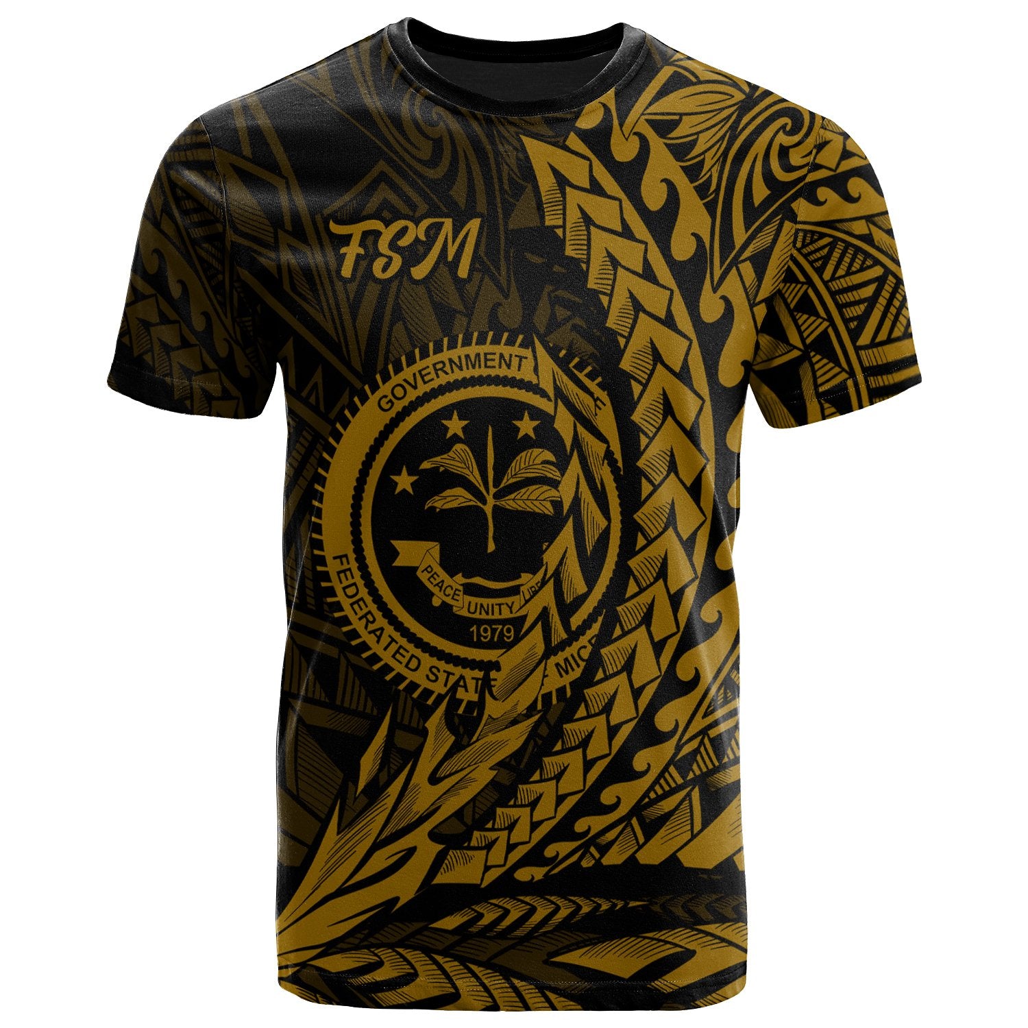 Federated States of Micronesia T Shirt Gold Wings Style Unisex Black - Polynesian Pride