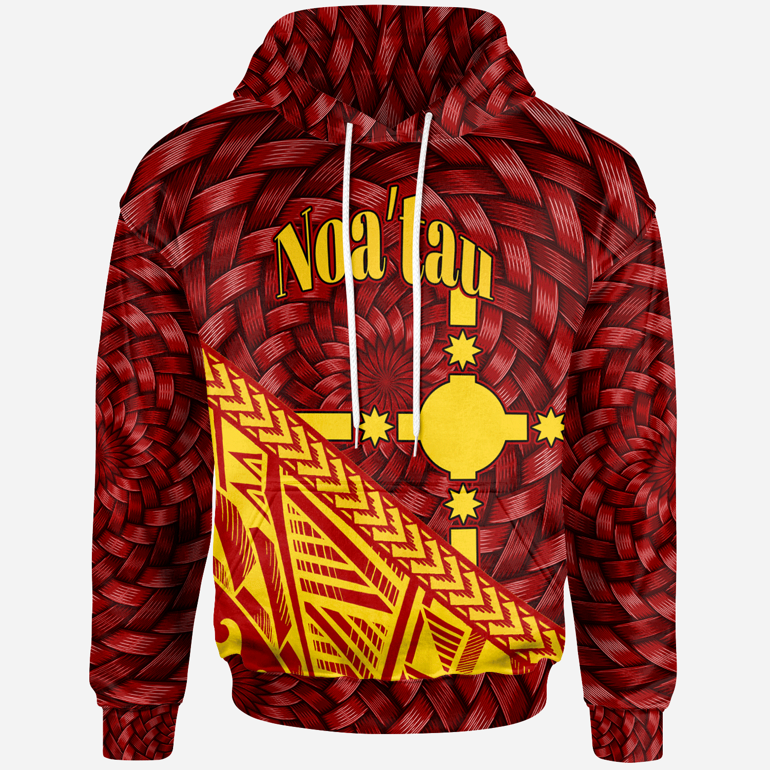 Rotuma Hoodie Noatau Tapa Patterns With Bamboo Red - Polynesian Pride