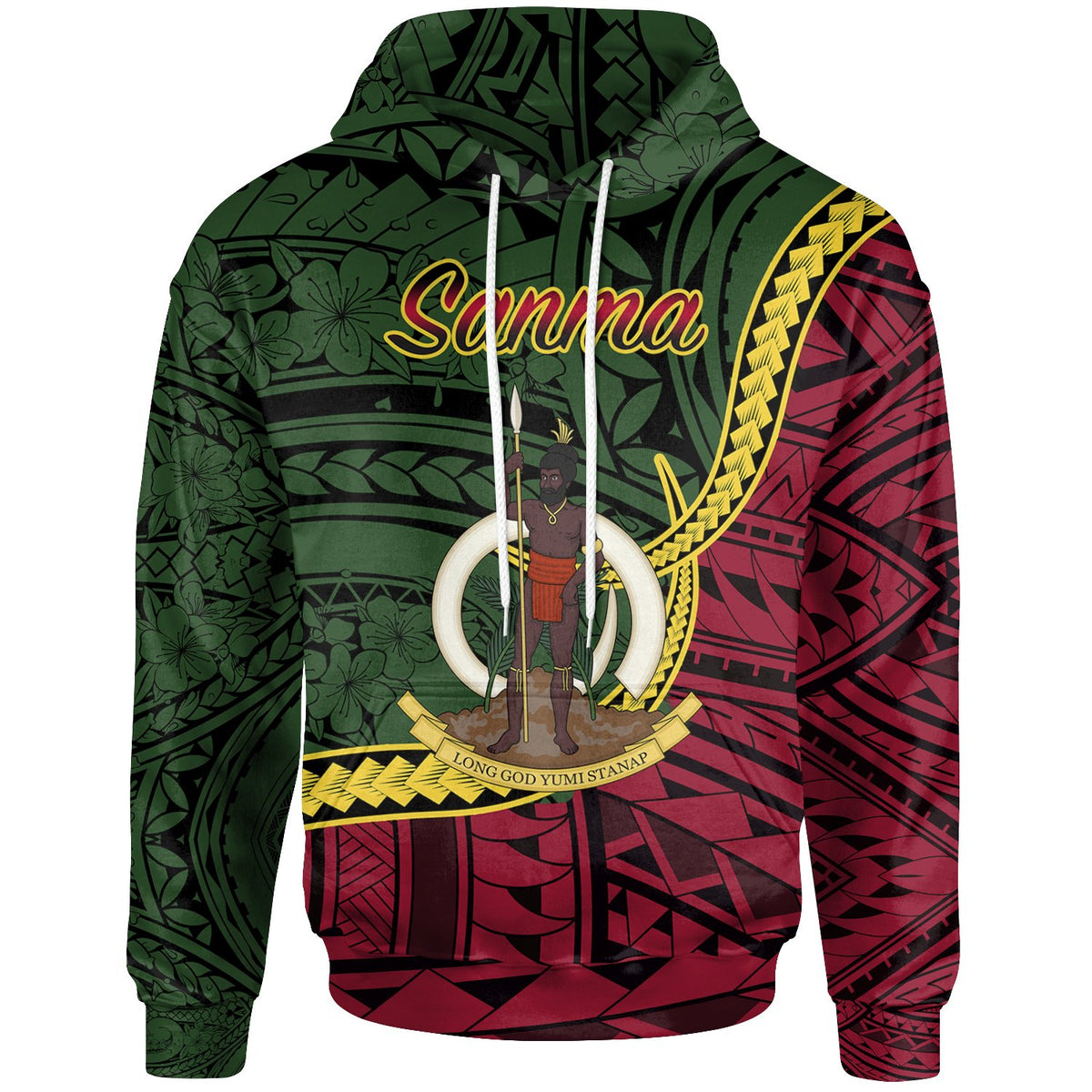Vanuatu Hoodie Sanma Seal of Vanuatu Polynesian Patterns Unisex Green - Polynesian Pride