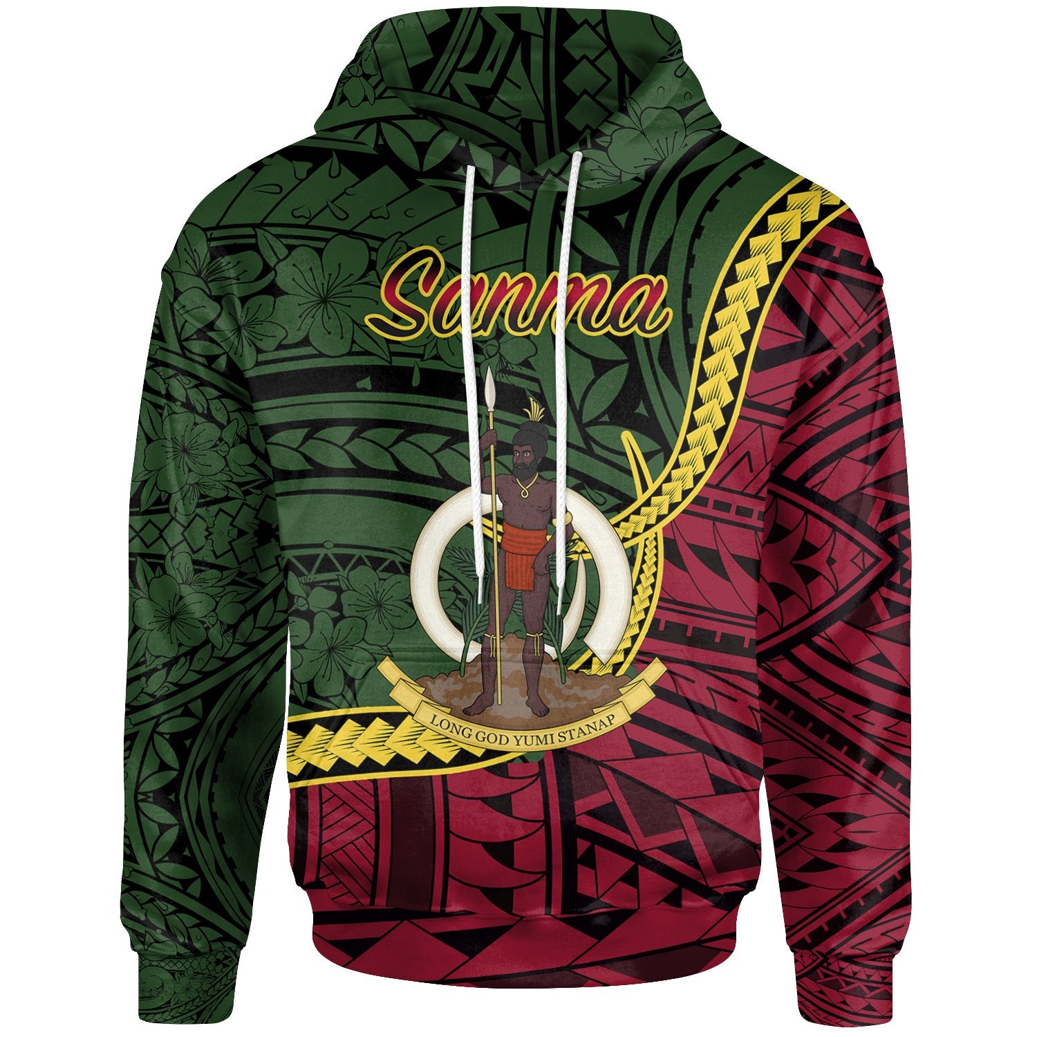 Vanuatu Hoodie Sanma Seal of Vanuatu Polynesian Patterns Unisex Green - Polynesian Pride