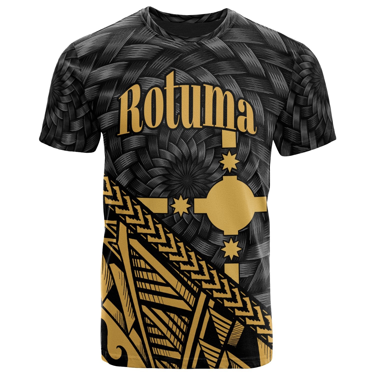 Rotuma T Shirt Gold Tapa Patterns With Bamboo Unisex Art - Polynesian Pride