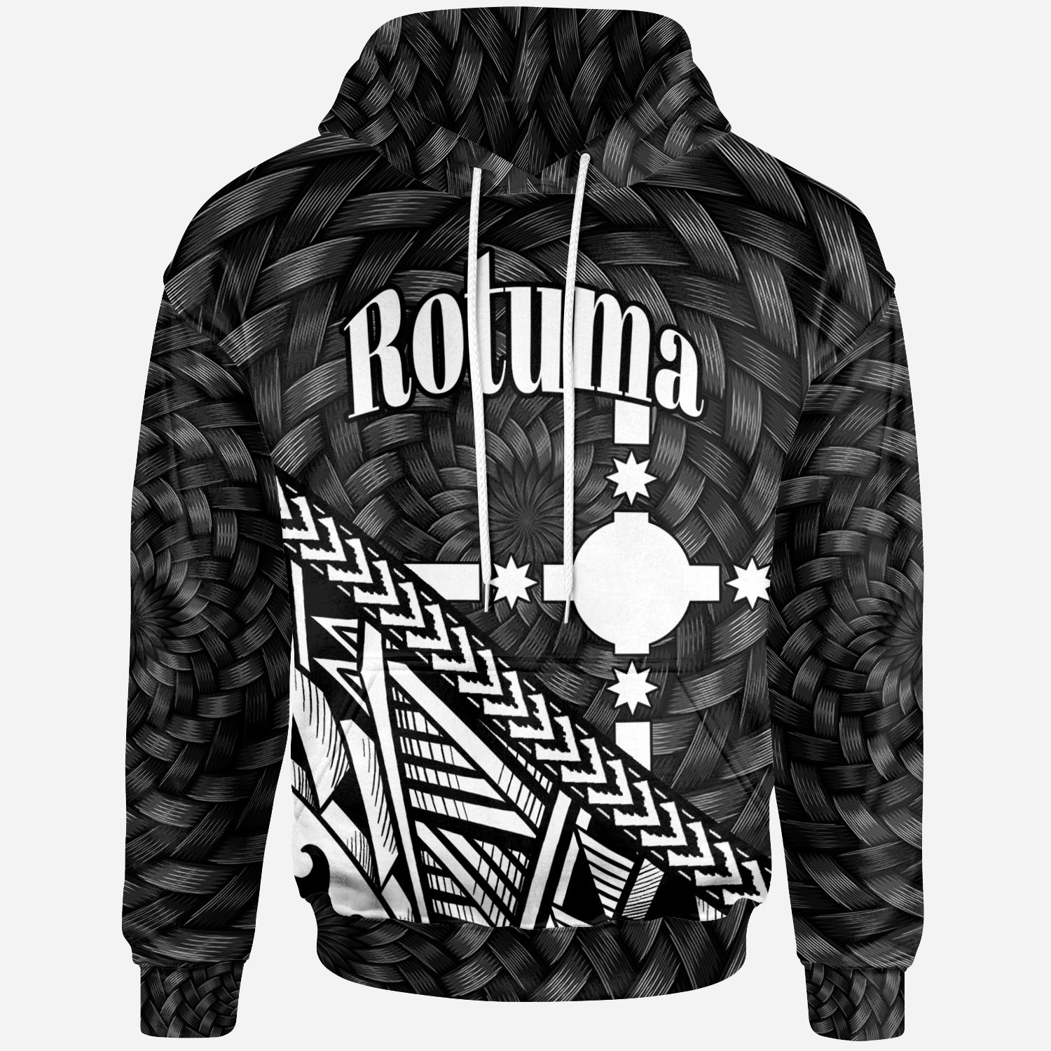 Rotuma Hoodie White Tapa Patterns With Bamboo Unisex White - Polynesian Pride