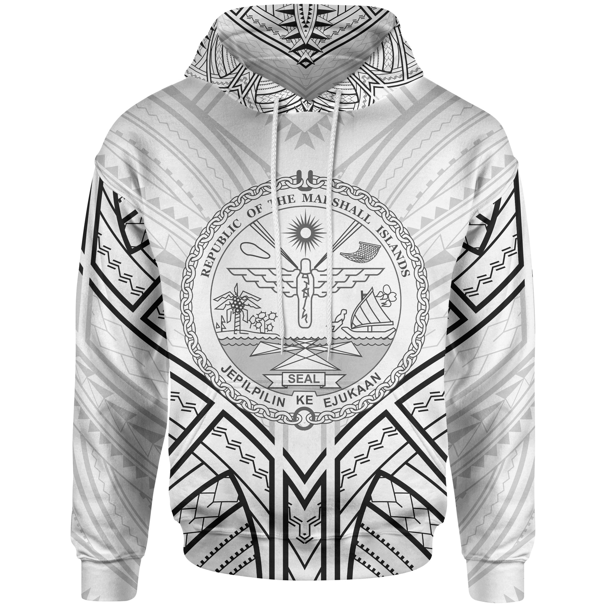 Marshall Islands Hoodie Marshall Islands Seal Tribal Patterns Unisex White - Polynesian Pride