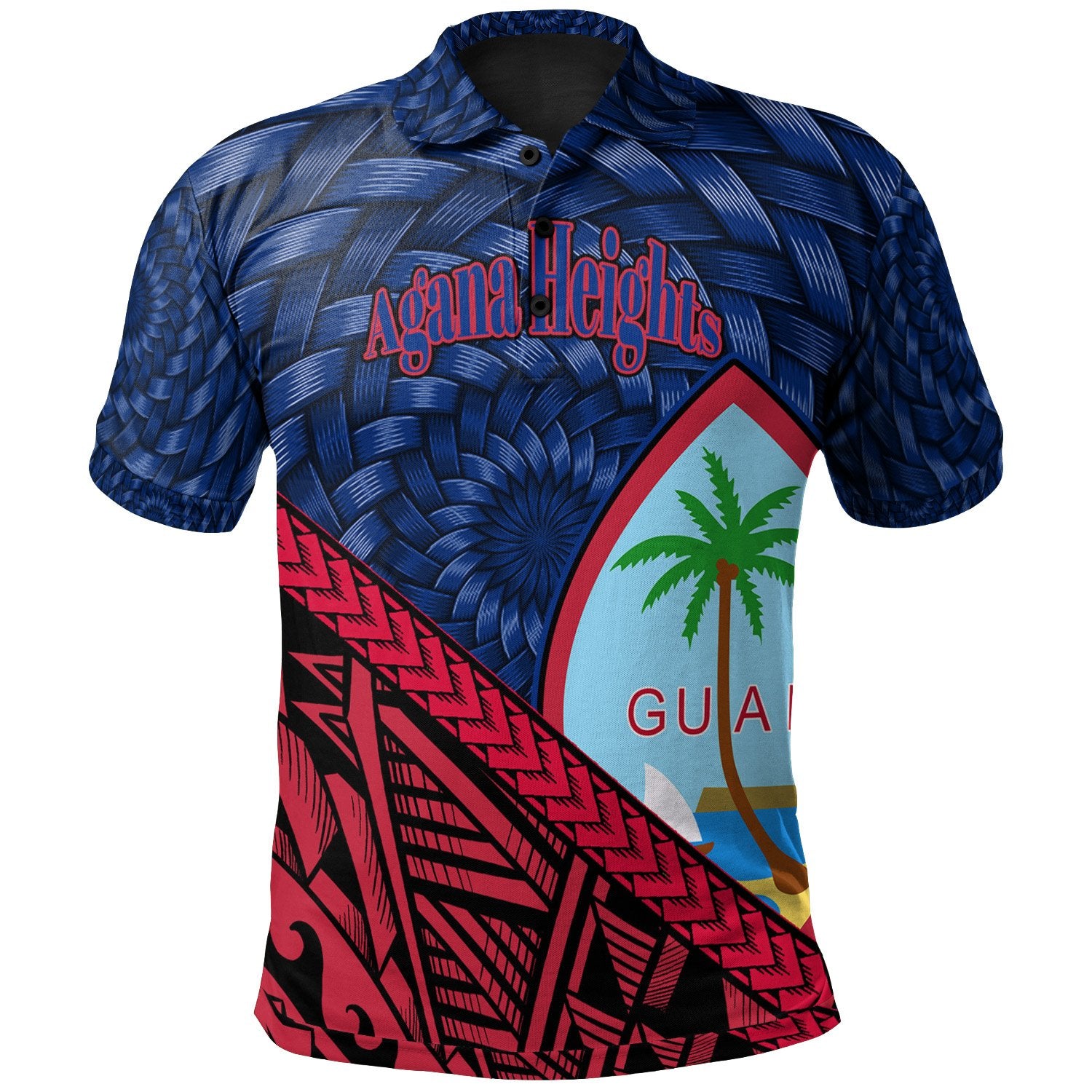 Guam Polo Shirt Agana Heights Tapa Patterns With Bamboo Unisex Blue - Polynesian Pride