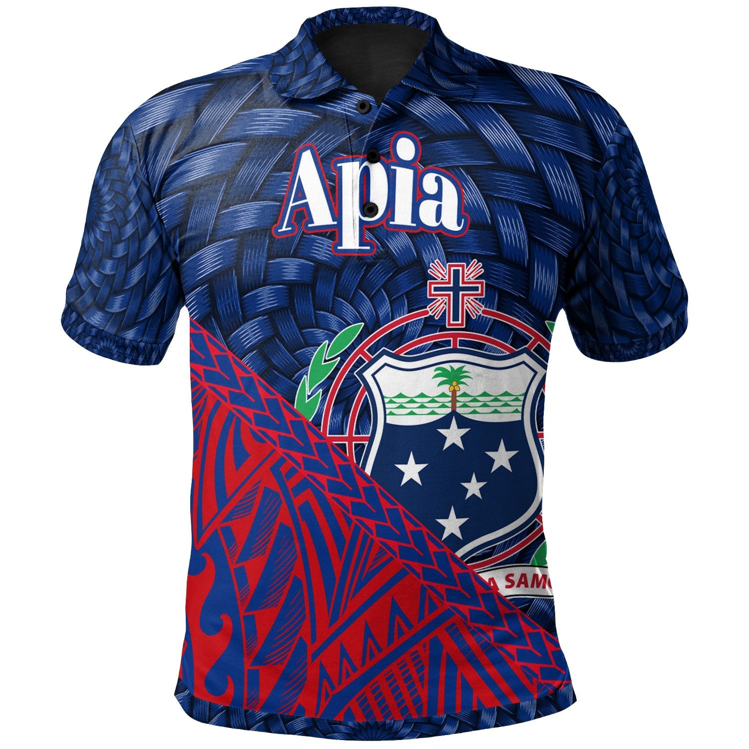 Samoa Polo Shirt Apia Polynesian Patterns With Bamboo Unisex Blue - Polynesian Pride