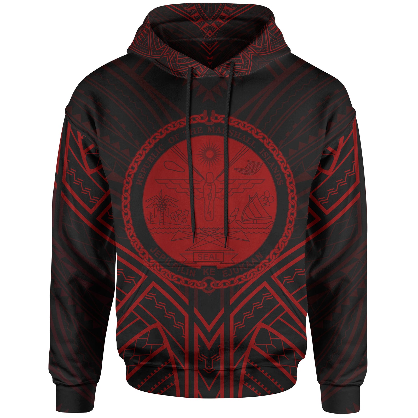 Marshall Islands Hoodie Marshall Islands Seal Red Tribal Patterns Unisex White - Polynesian Pride