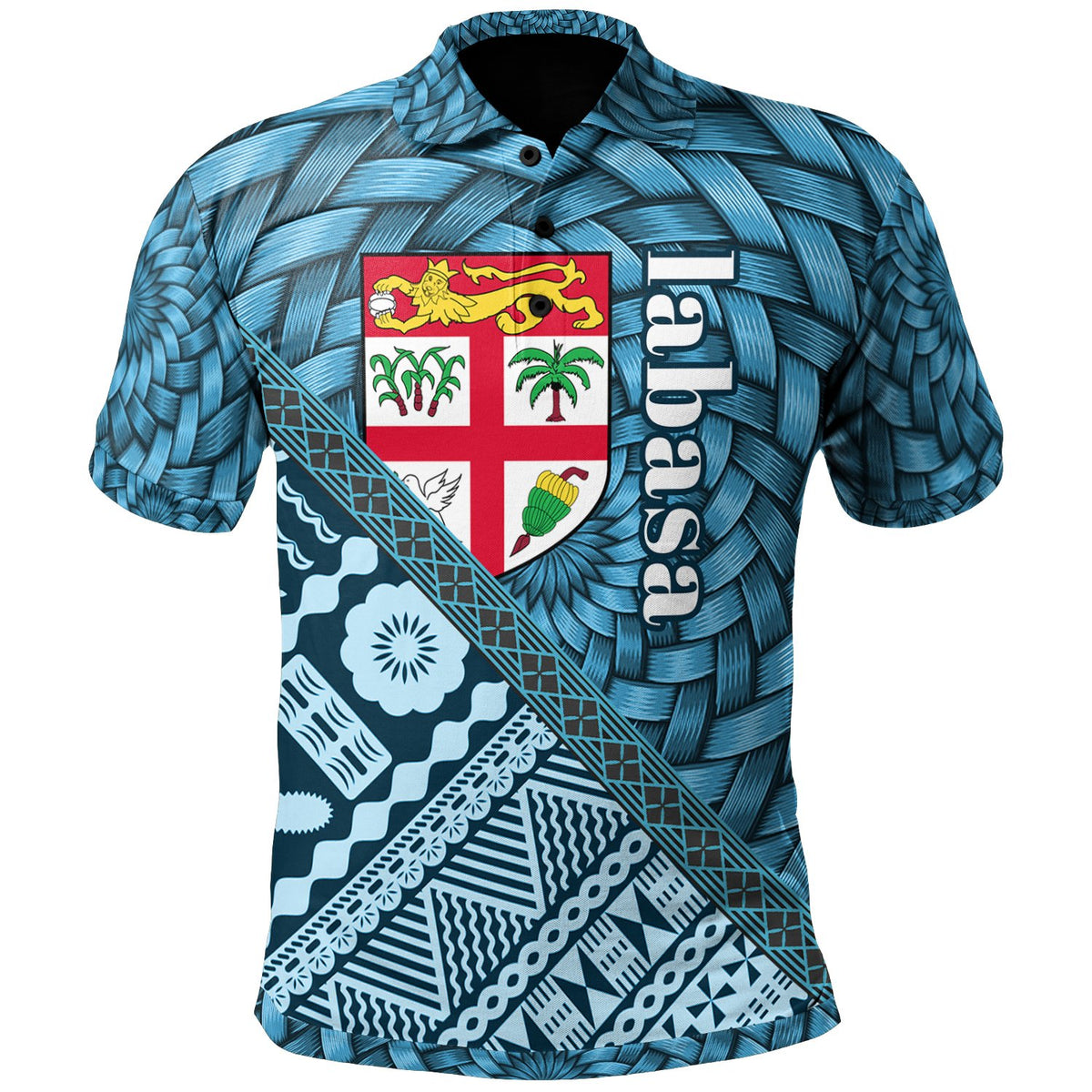 Fiji Polo Shirt Labasa Tapa Patterns With Bamboo Unisex Blue - Polynesian Pride