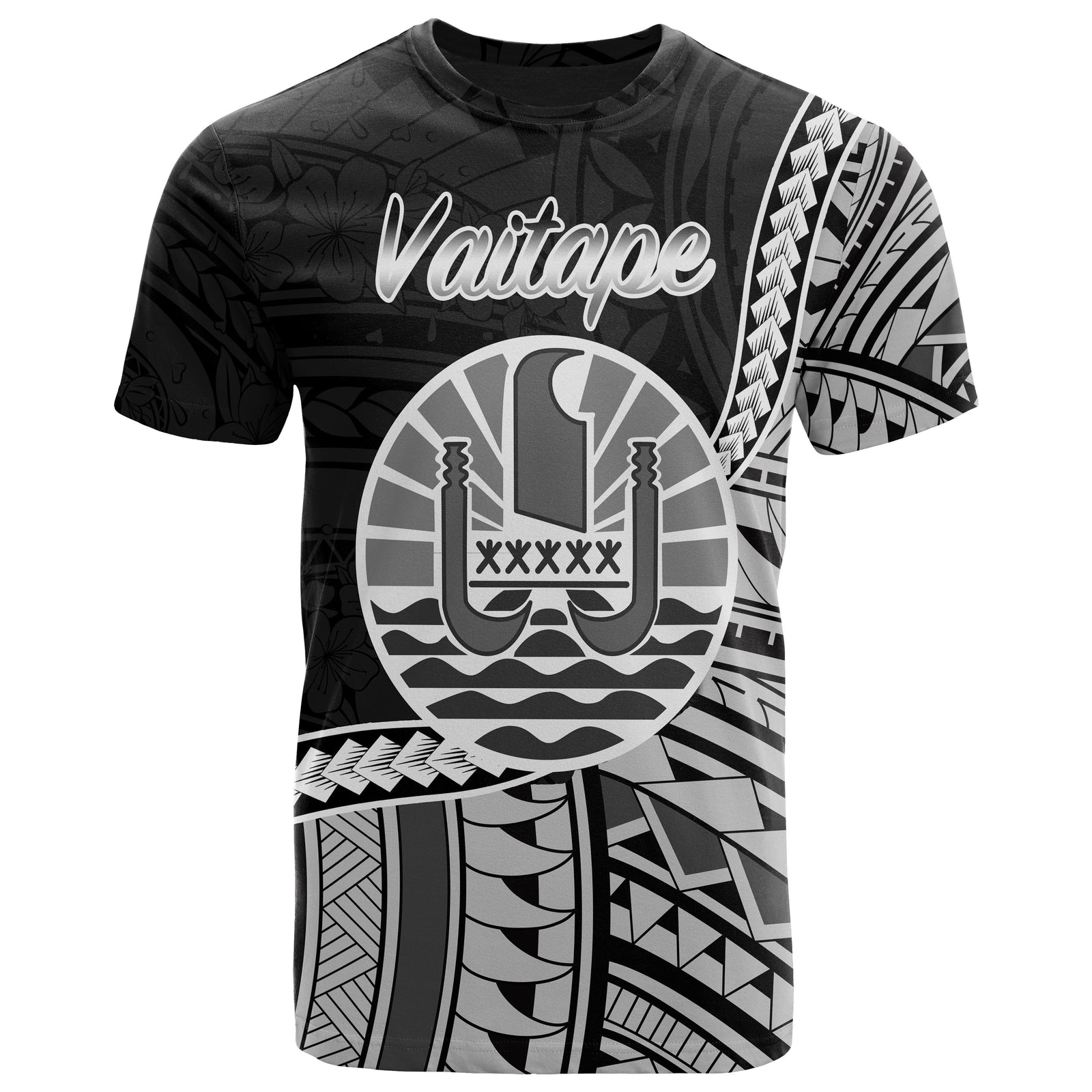 French Polynesia T Shirt Vaitape Seal of French Polynesia Polynesian Patterns Unisex Black - Polynesian Pride