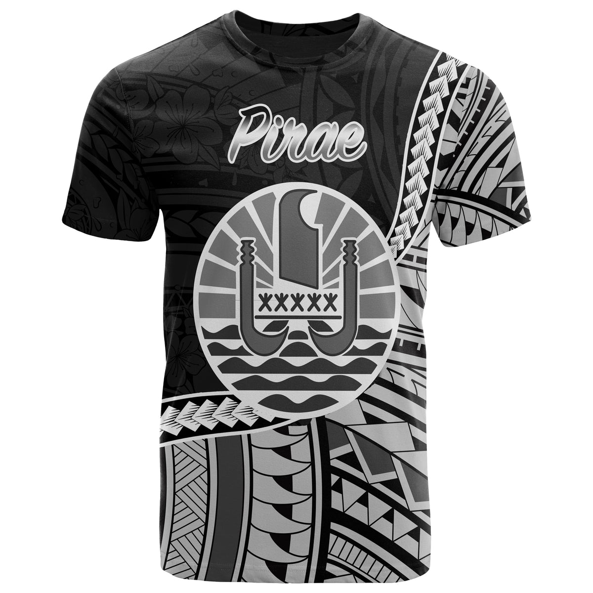 French Polynesia T Shirt Pirae Seal of French Polynesia Polynesian Patterns Unisex Black - Polynesian Pride