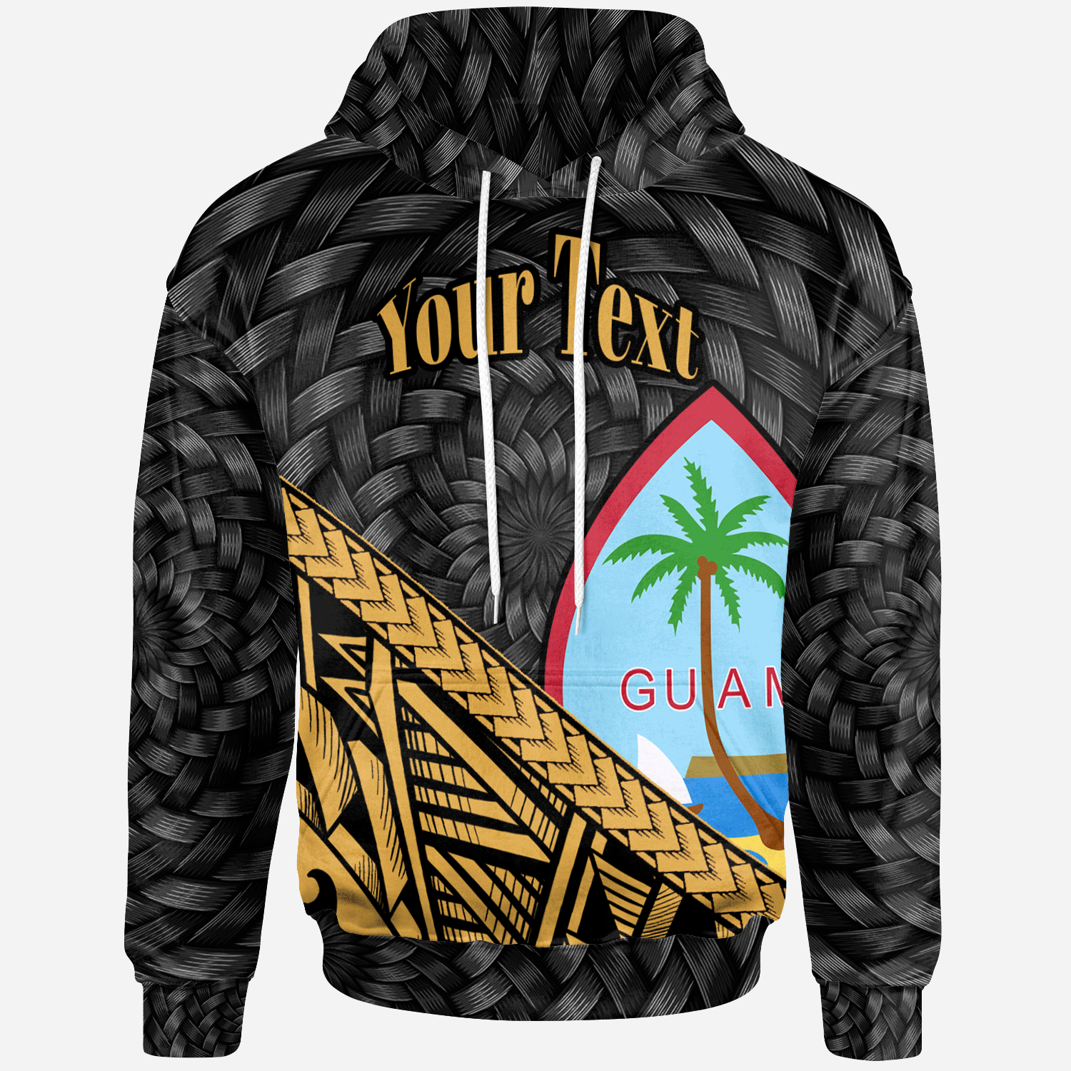 Guam Hoodie Custom Gold Tapa Patterns With Bamboo Unisex Black - Polynesian Pride