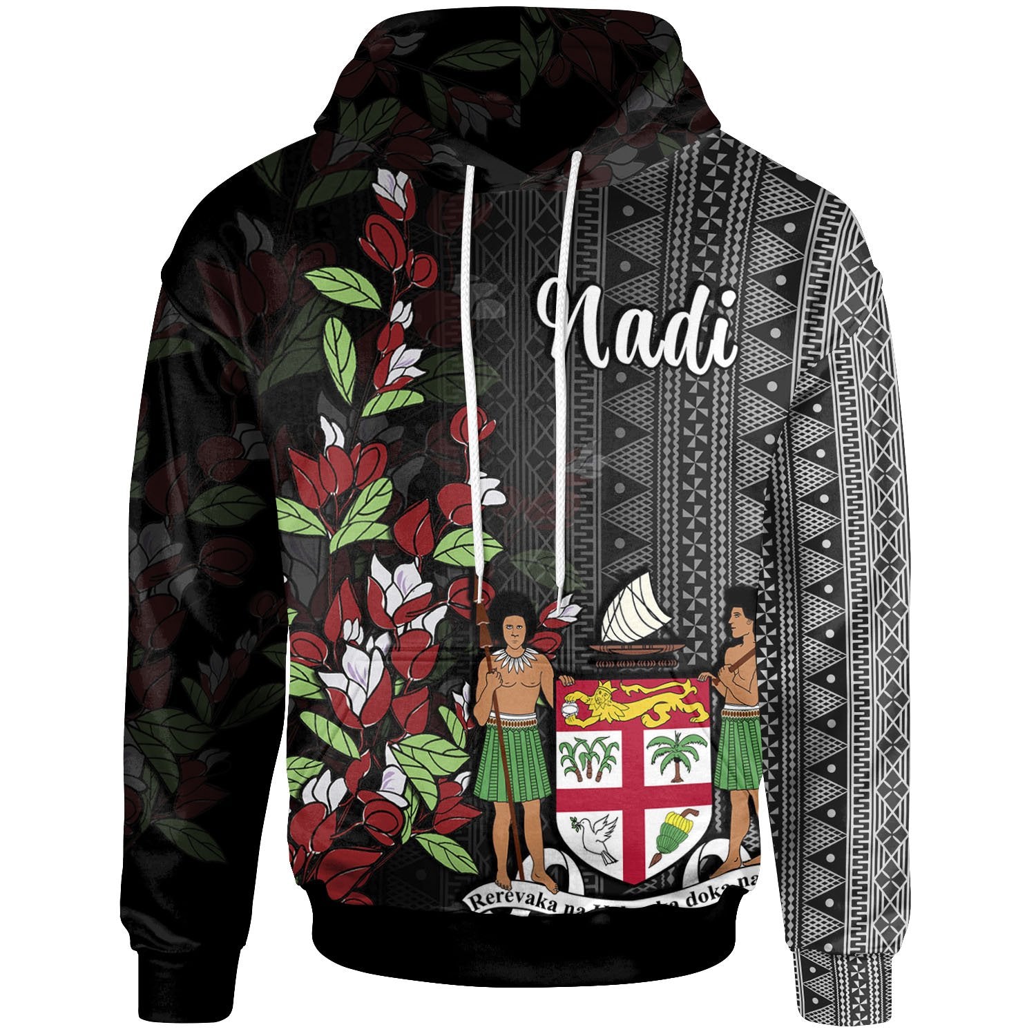 Fiji Hoodie Nadi Tagimaucia Flowers Unisex Black - Polynesian Pride