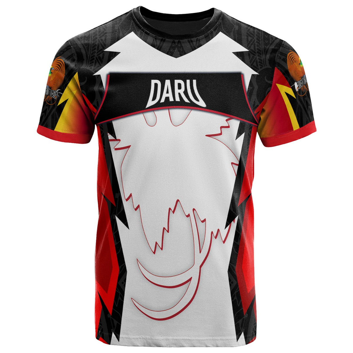 Papua New Guinea T Shirt Daru PNG Coat Of Arms Unisex Red Black - Polynesian Pride