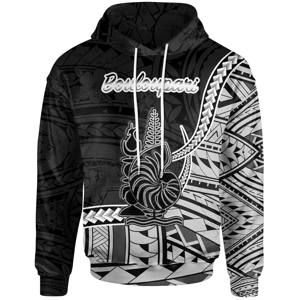 New Caledonia Islands Hoodie Bouloupari Seal of New Caledonia Polynesian Patterns Unisex Black - Polynesian Pride