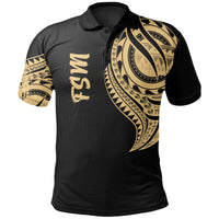 Federated States of Micronesia Polo Shirt Federated States of Micronesia Tatau Gold Patterns Unisex Black - Polynesian Pride
