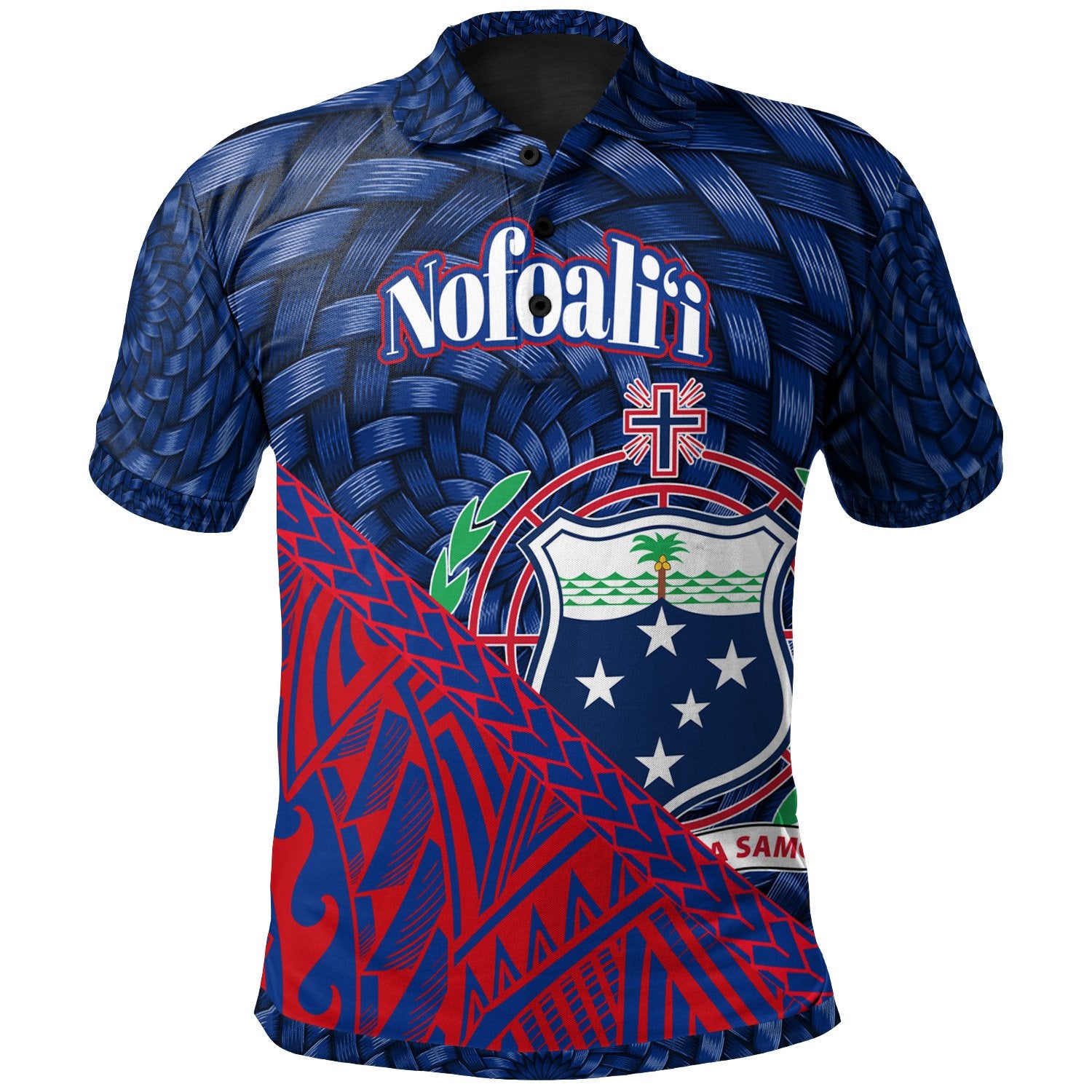 Samoa Polo Shirt Nofoalii Polynesian Patterns With Bamboo Unisex Blue - Polynesian Pride