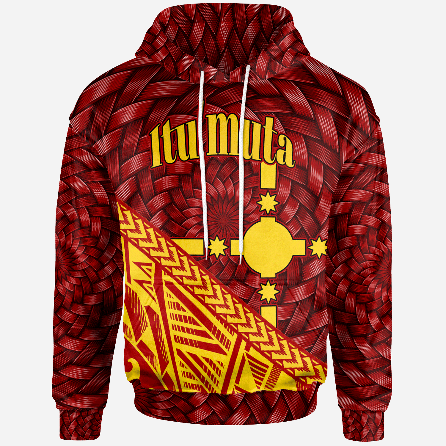 Rotuma Hoodie Itumuta Tapa Patterns With Bamboo Red - Polynesian Pride