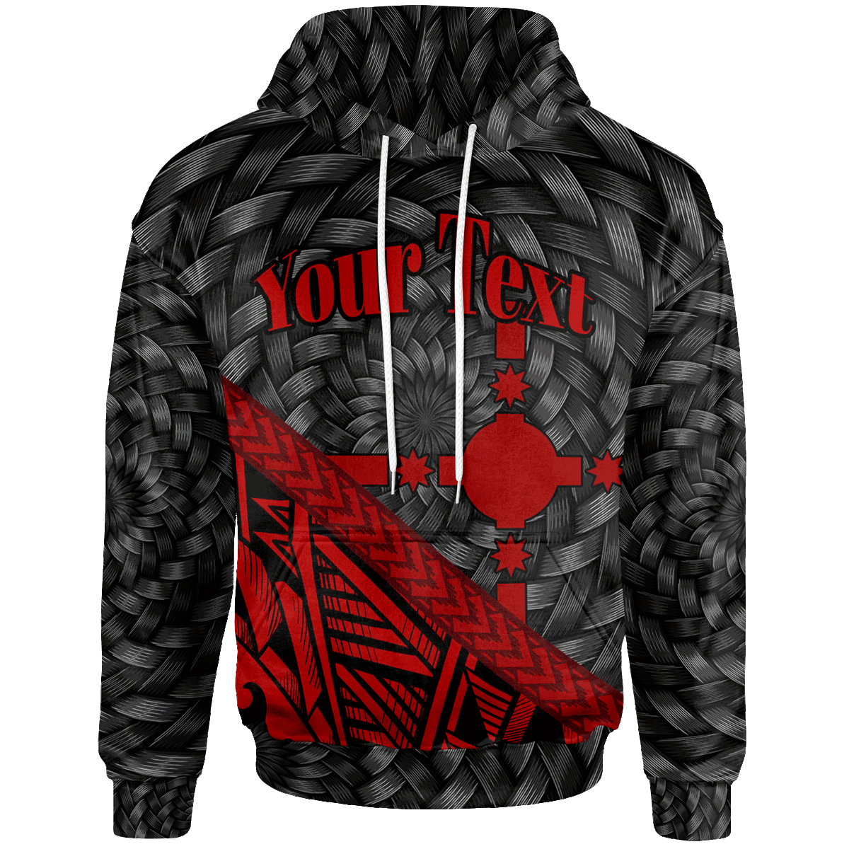 Rotuma Hoodie Custom Red Tapa Patterns With Bamboo Unisex Red - Polynesian Pride