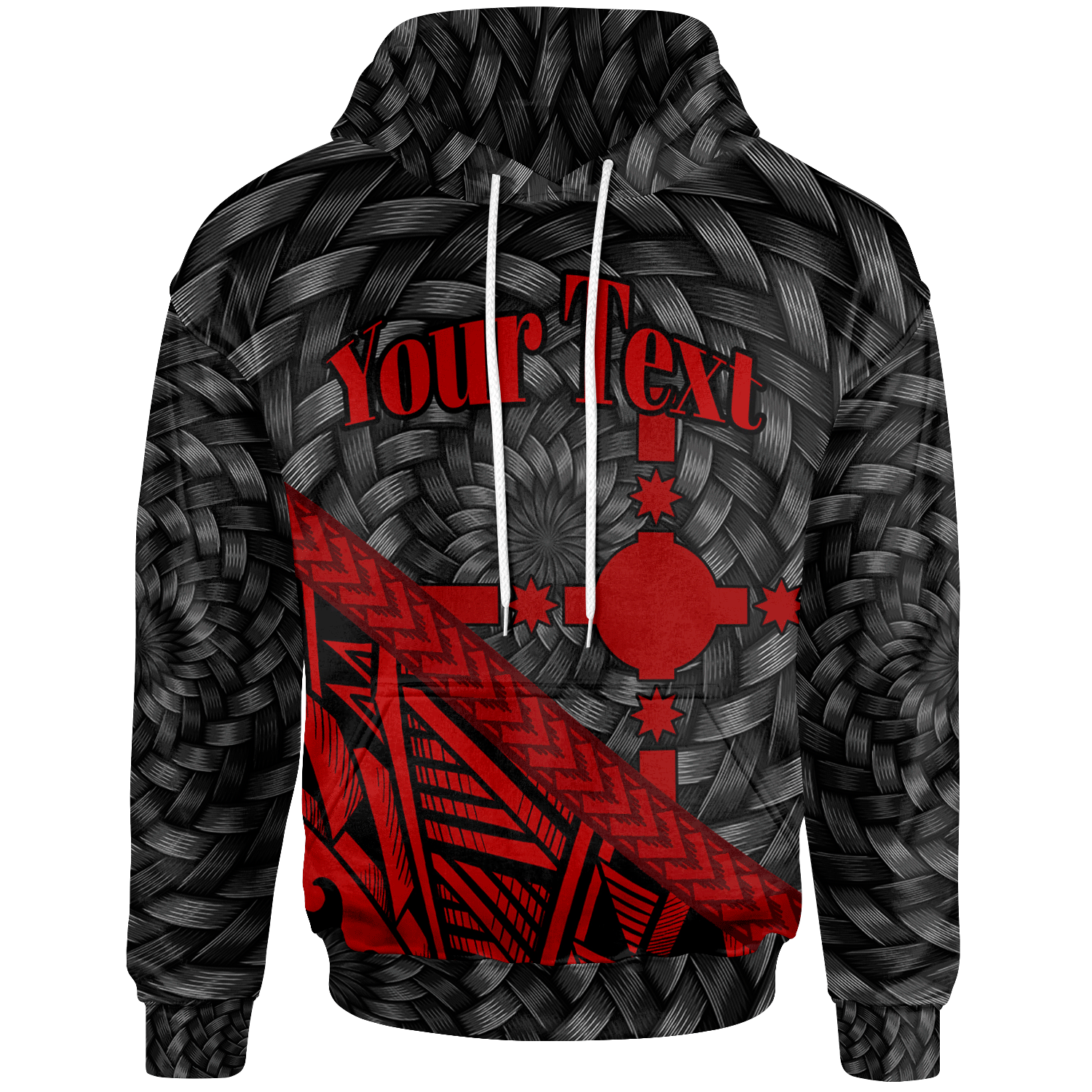 Rotuma Hoodie Custom Red Tapa Patterns With Bamboo Unisex Red - Polynesian Pride