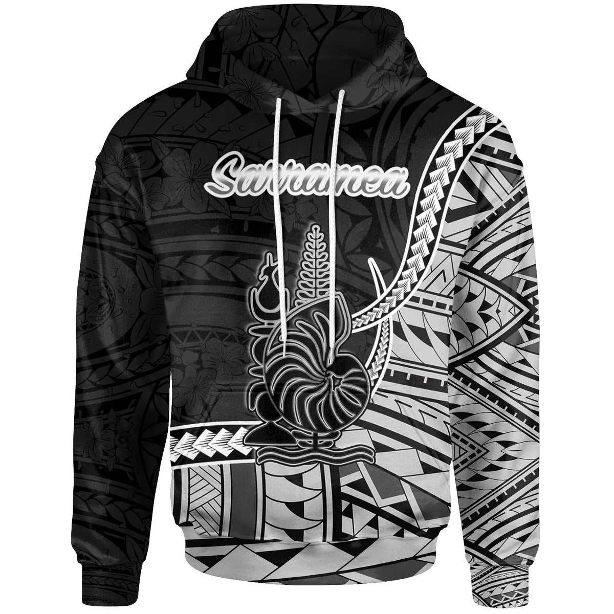 New Caledonia Islands Hoodie Sarramea Seal of New Caledonia Polynesian Patterns Unisex Black - Polynesian Pride
