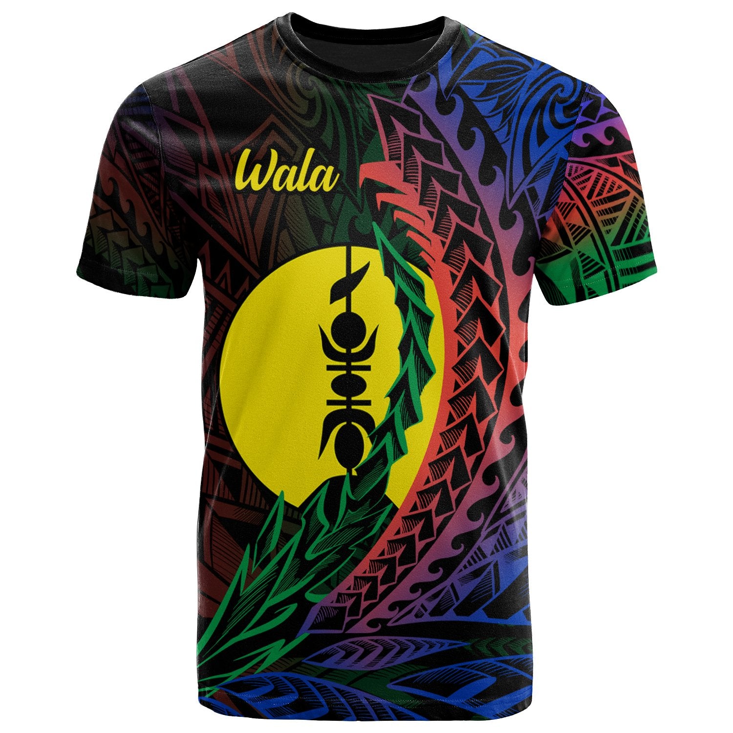 New Caledonia T Shirt Wala Wings Style Flag Color Unisex Black - Polynesian Pride