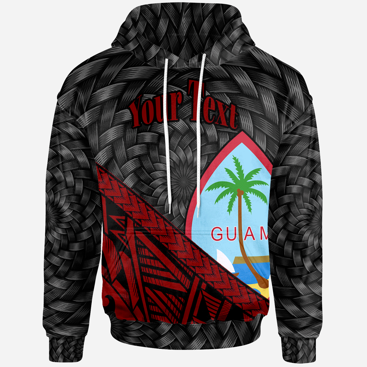 Guam Hoodie Custom Red Tapa Patterns With Bamboo Unisex Black - Polynesian Pride