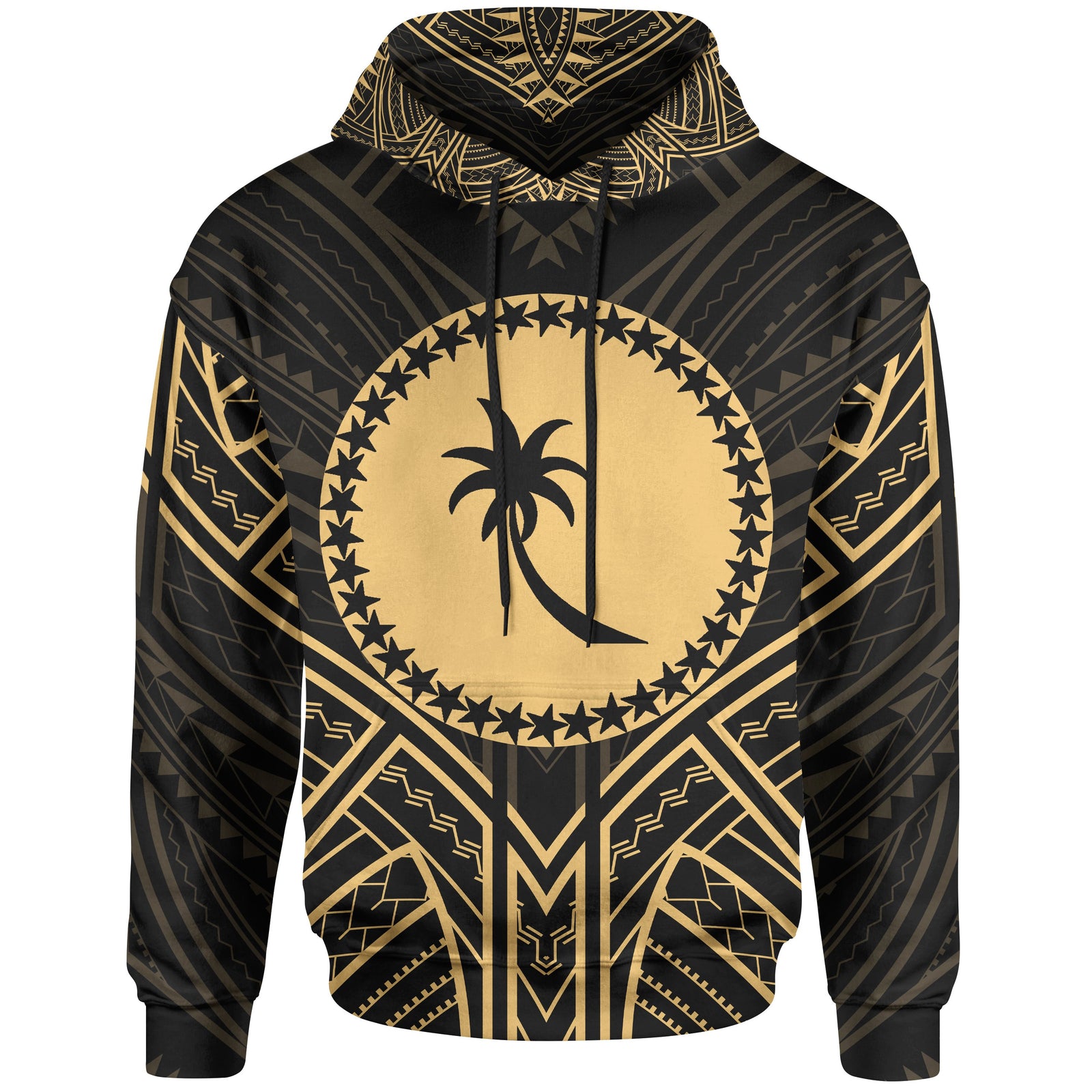 Chuuk State Hoodie Chuuk State Seal Gold Tribal Patterns Unisex Black - Polynesian Pride