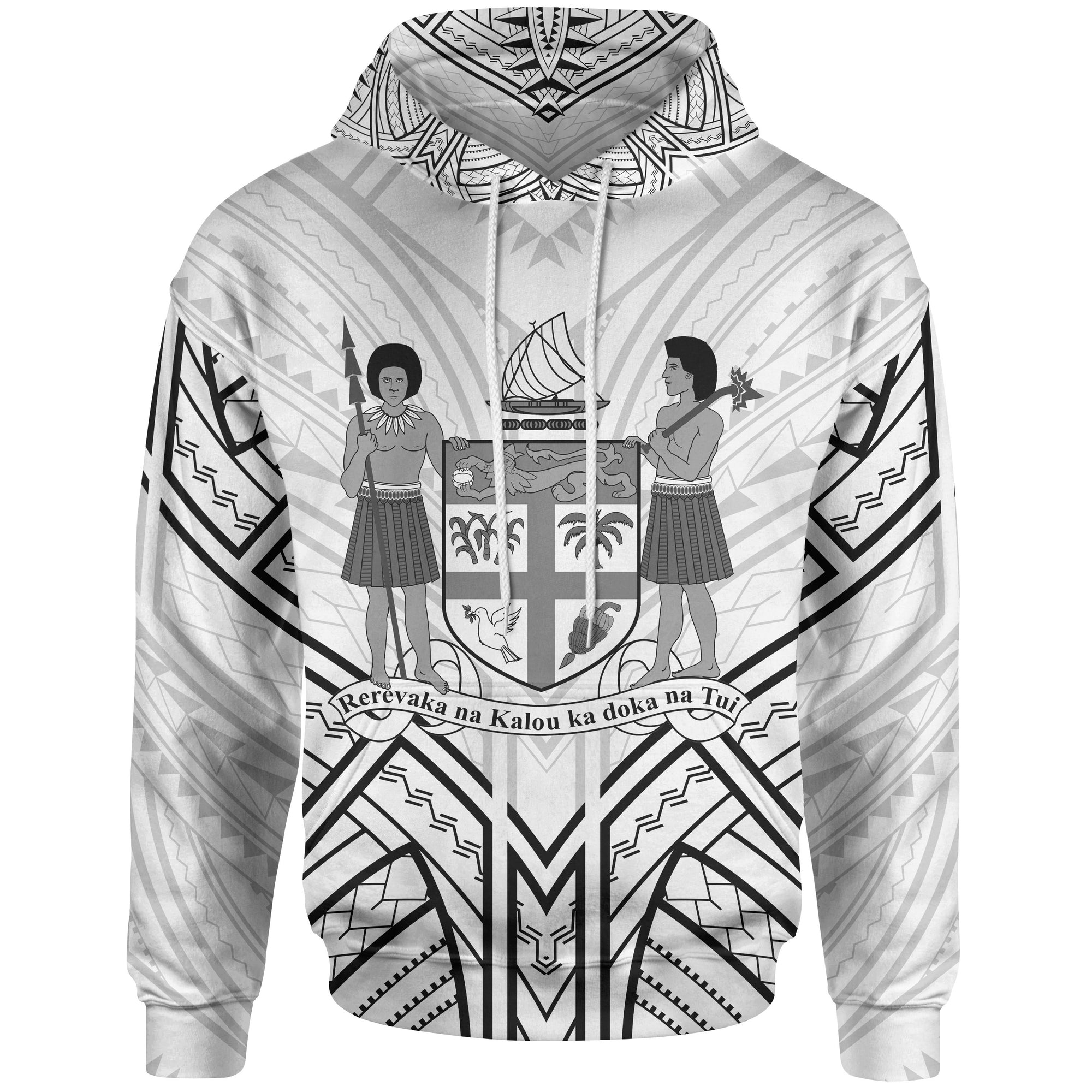 Fiji Hoodie Fiji Seal Tribal Patterns Unisex White - Polynesian Pride