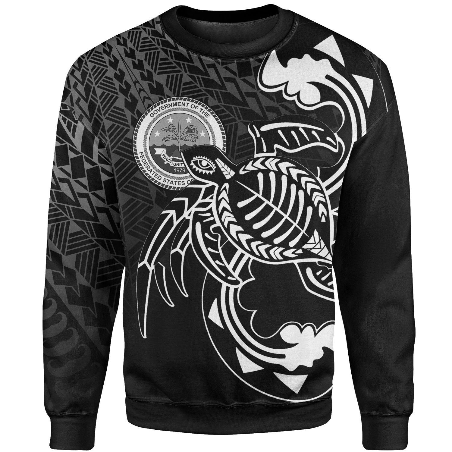 Federated States of Micronesia Sweatshirt - Turtle With Polynesian Waves Unisex Black - Polynesian Pride