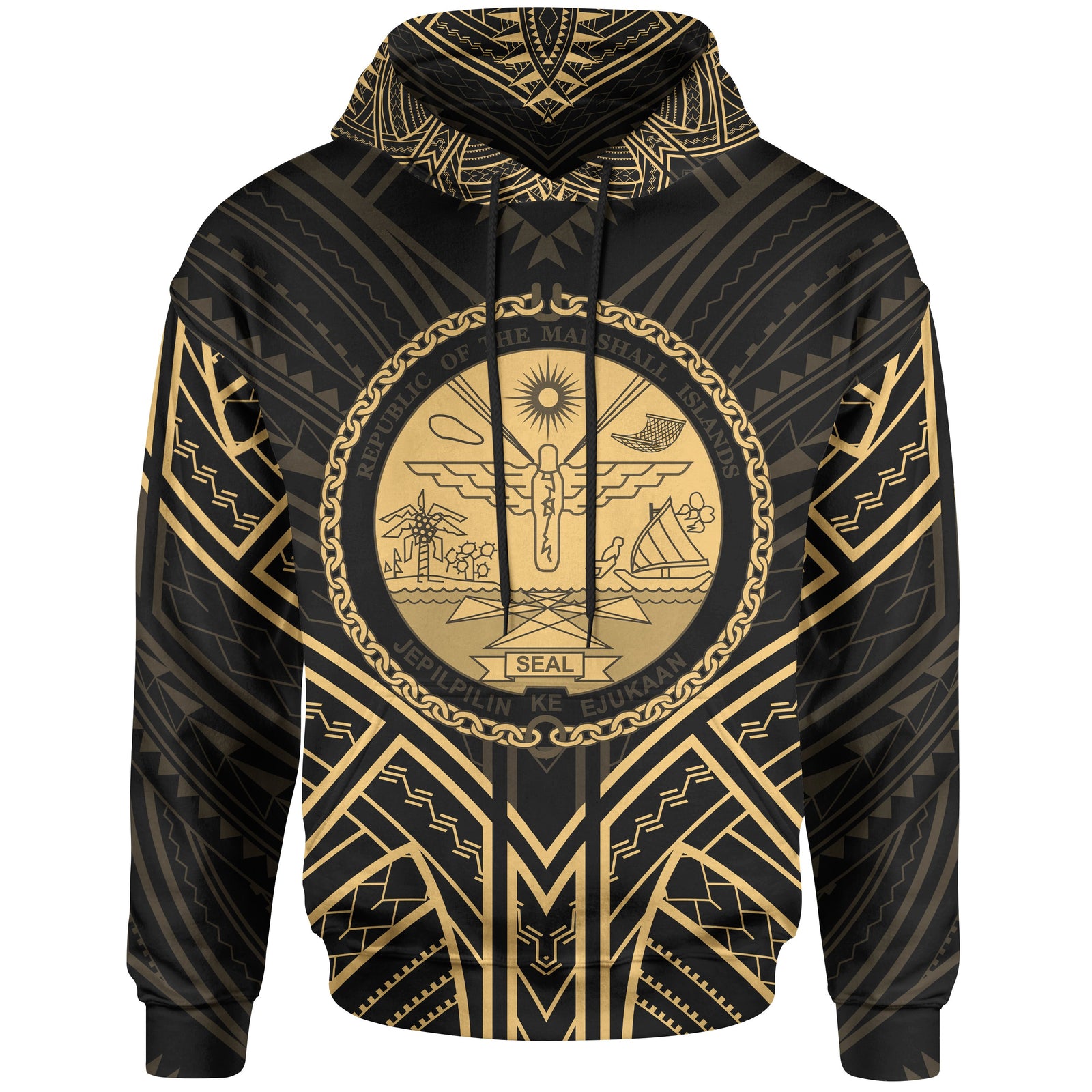 Marshall Islands Hoodie Marshall Islands Seal Gold Tribal Patterns Unisex White - Polynesian Pride
