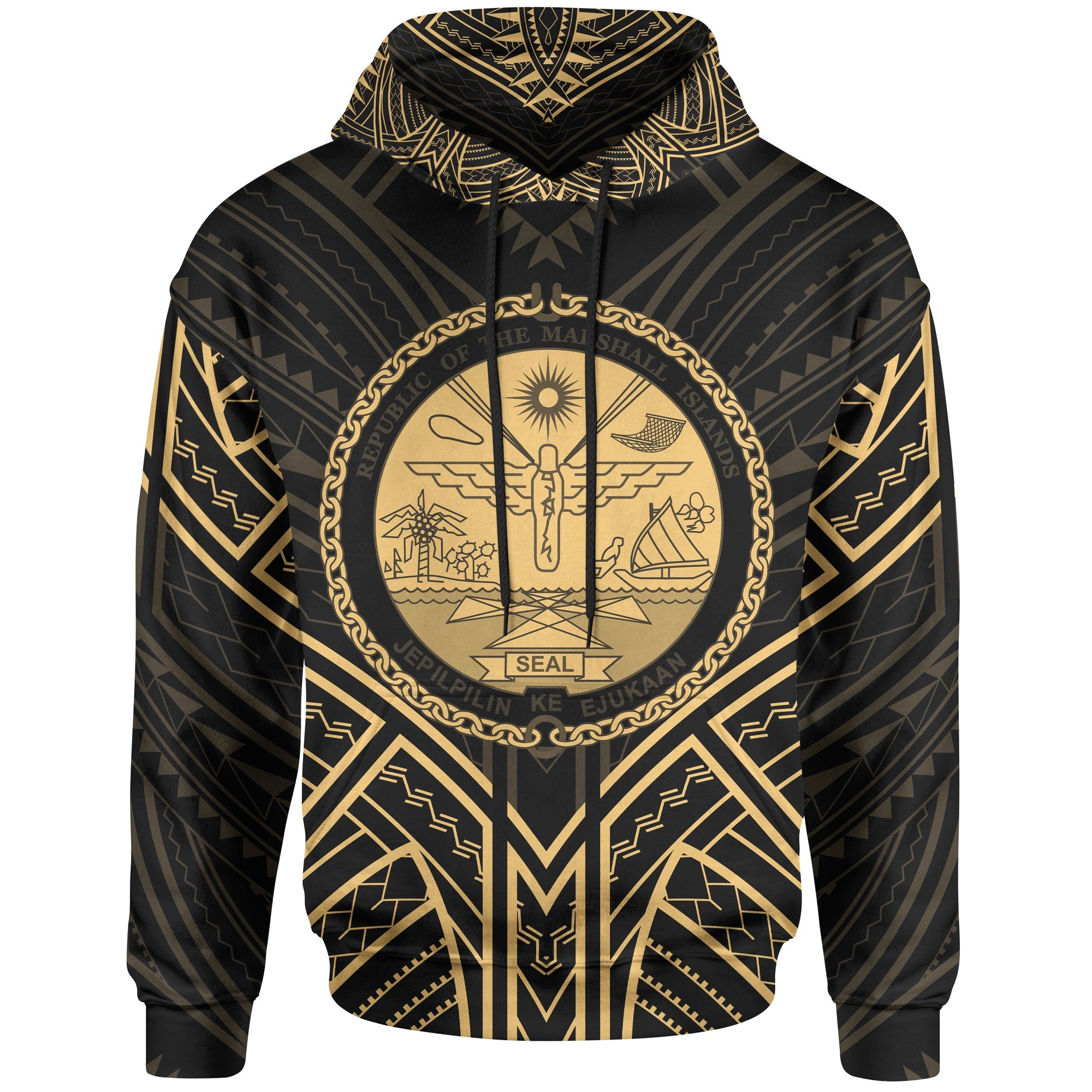 Marshall Islands Hoodie Marshall Islands Seal Gold Tribal Patterns Unisex White - Polynesian Pride