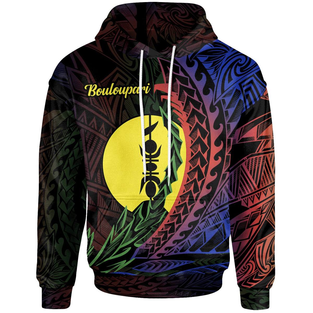 New Caledonia Hoodie Bouloupari Wings Style Flag Color Unisex Black - Polynesian Pride