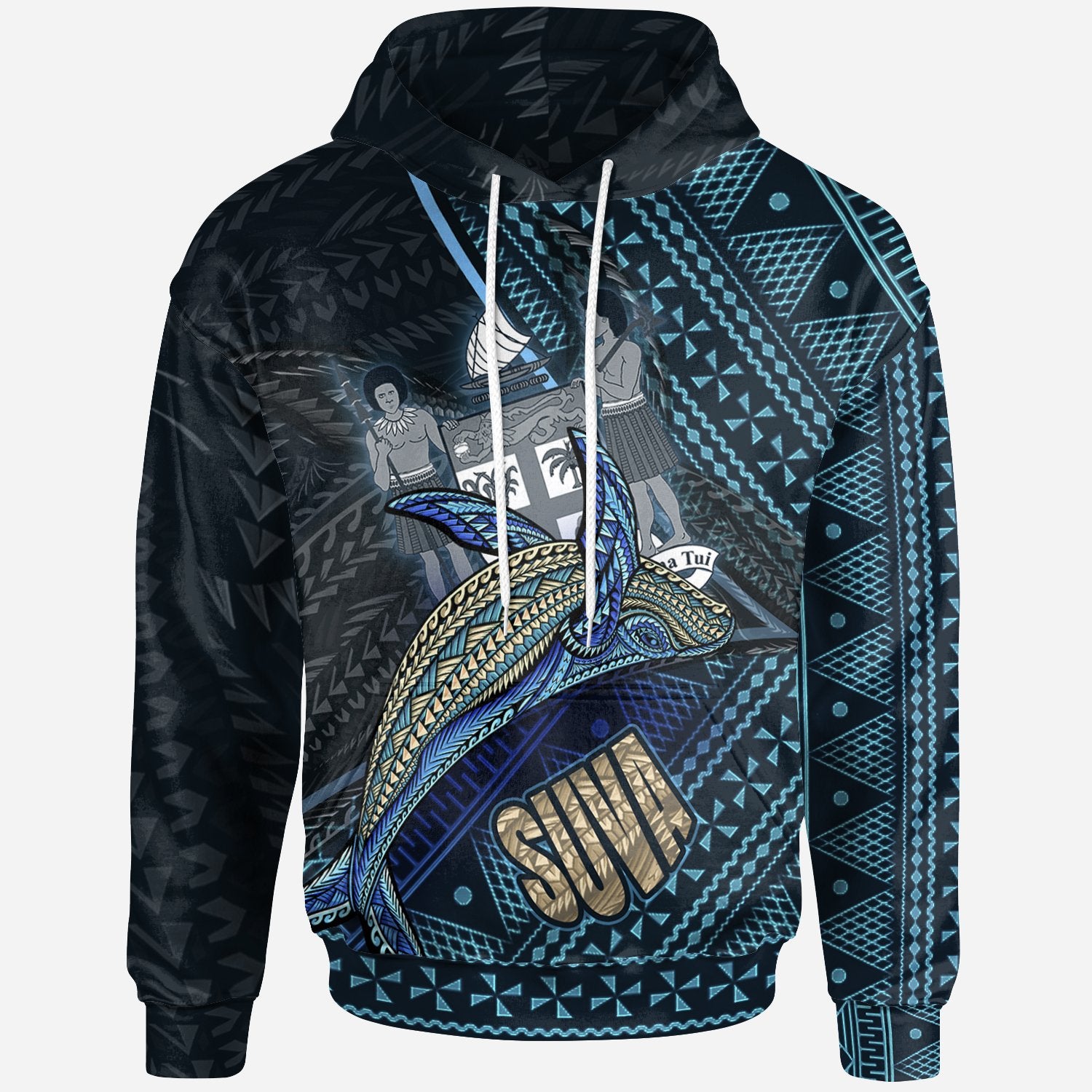 Fiji Hoodie Suva Seal Fiji With Blue Whale Black - Polynesian Pride