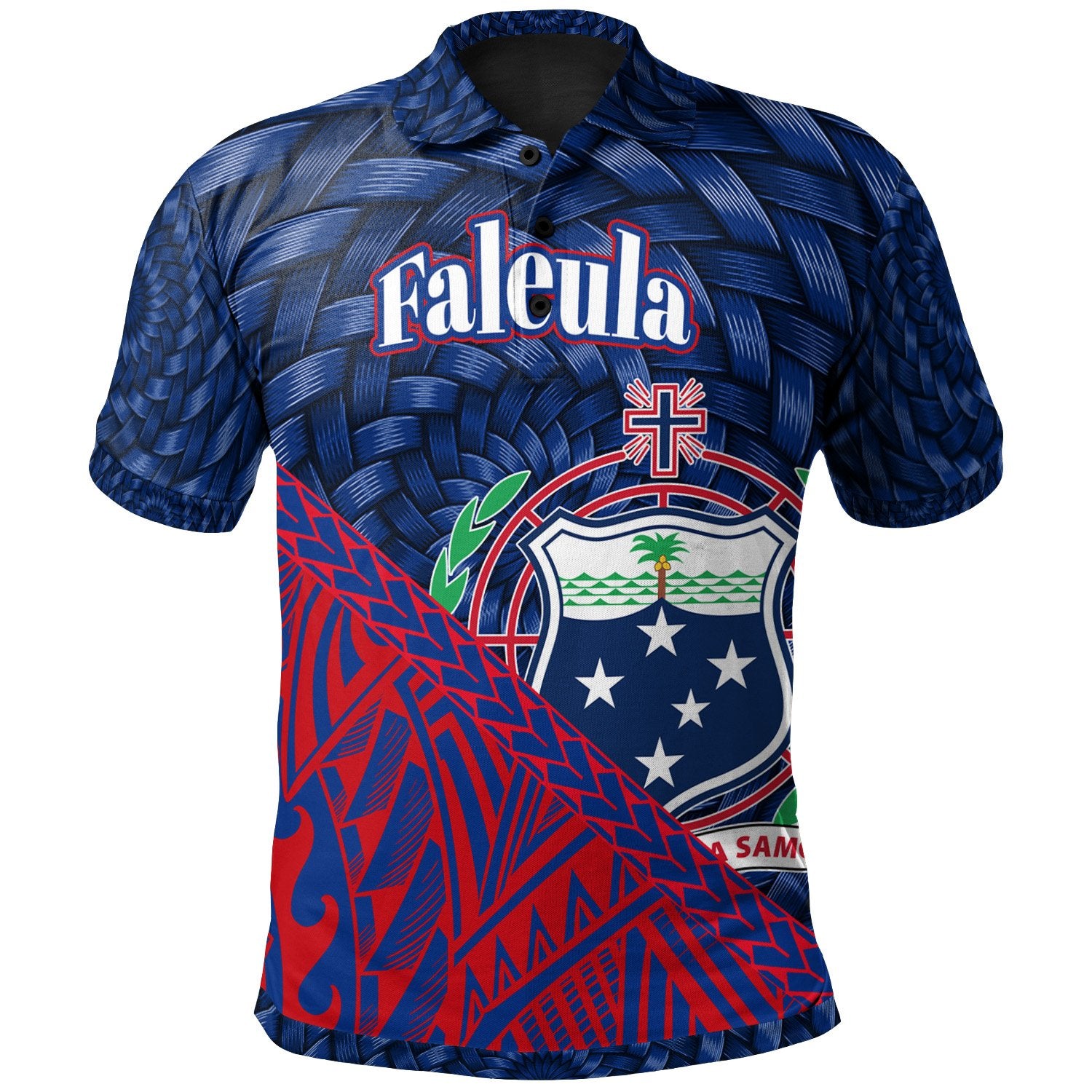 Samoa Polo Shirt Faleula Polynesian Patterns With Bamboo Unisex Blue - Polynesian Pride