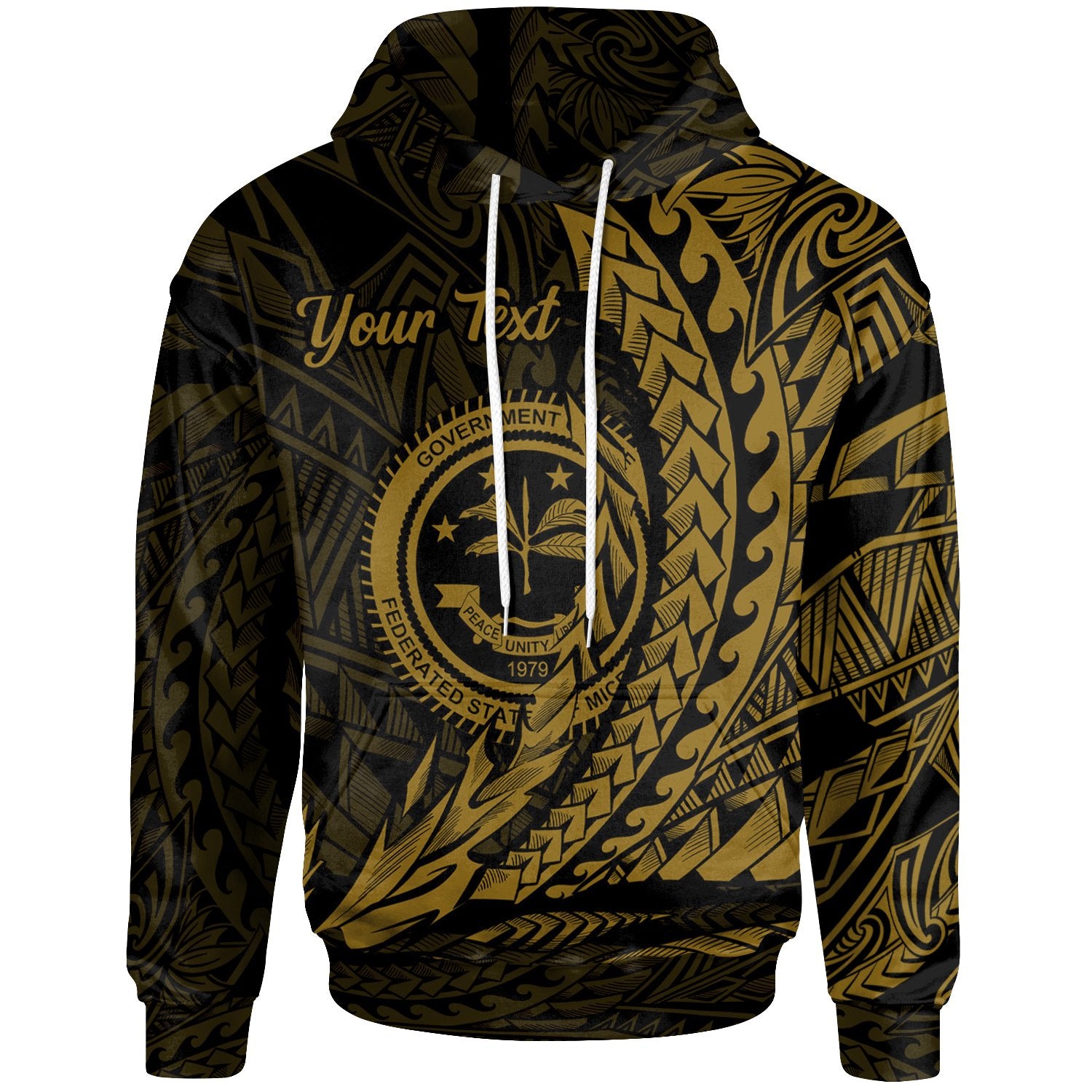 Federated States of Micronesia Hoodie Gold Custom Wings Style Unisex Black - Polynesian Pride