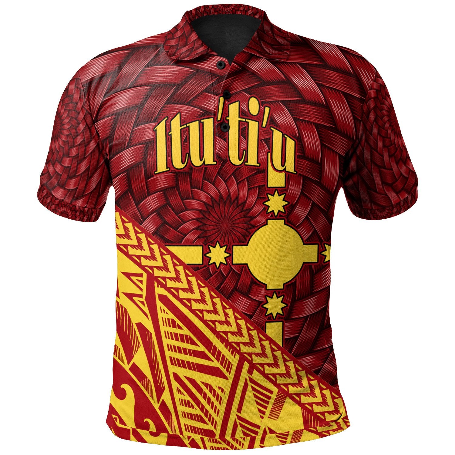 Rotuma Polo Shirt Itutiu Tapa Patterns With Bamboo Unisex Red - Polynesian Pride