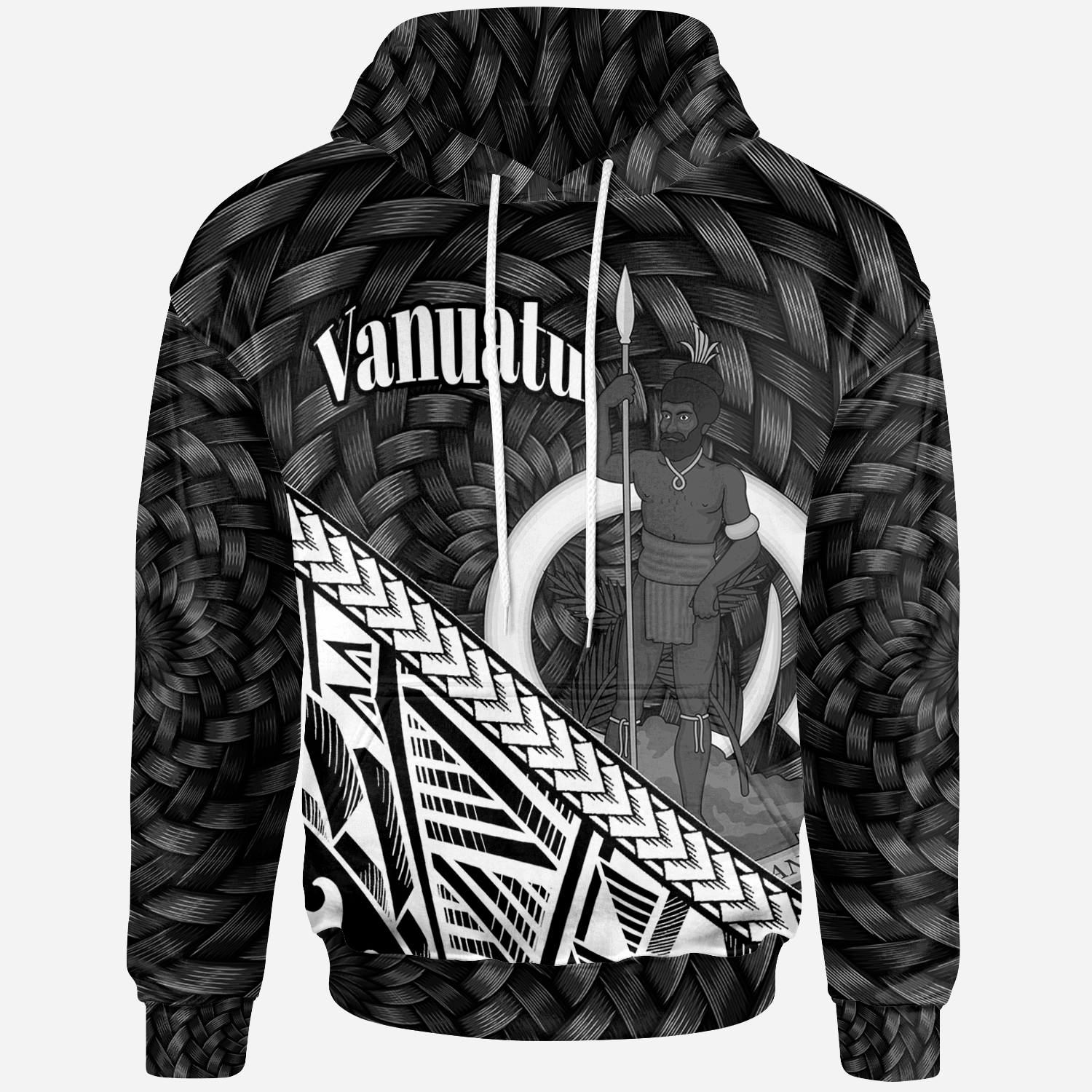 Vanuatu Hoodie White Polynesian Patterns With Bamboo Unisex White - Polynesian Pride