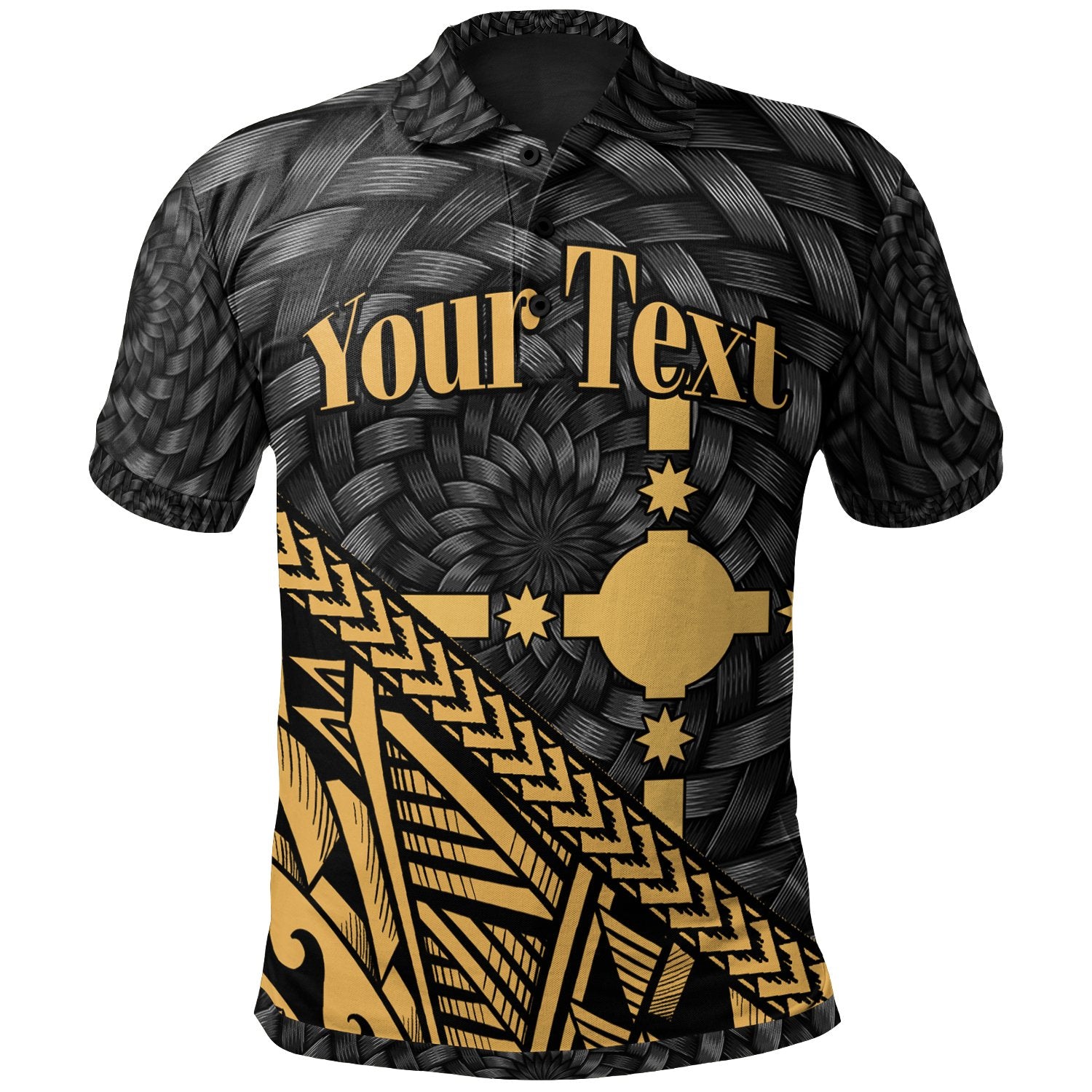 Rotuma Polo Shirt Custom Gold Tapa Patterns With Bamboo Unisex Gold - Polynesian Pride