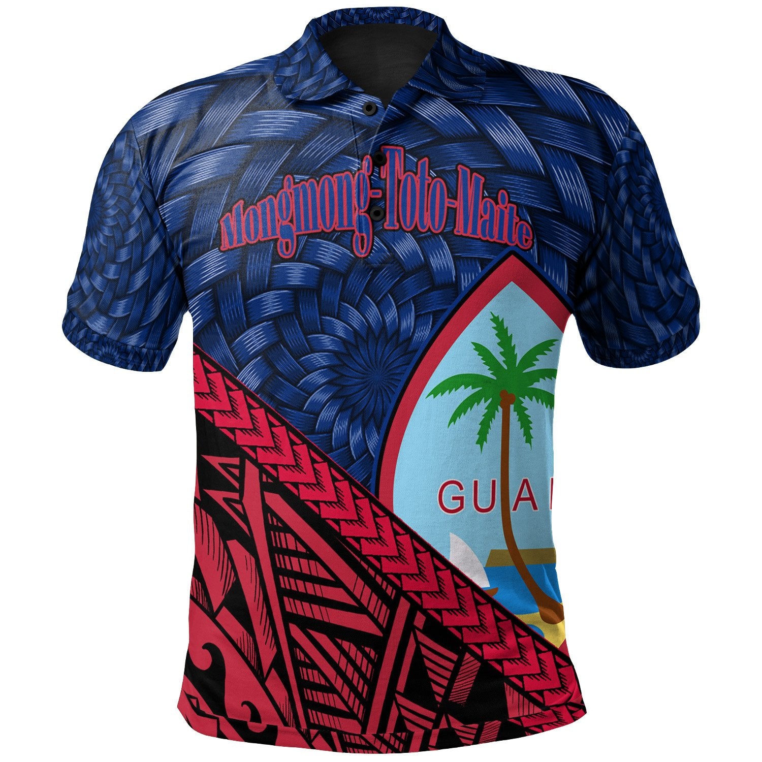 Guam Polo Shirt Mongmong Toto Maite Tapa Patterns With Bamboo Unisex Blue - Polynesian Pride