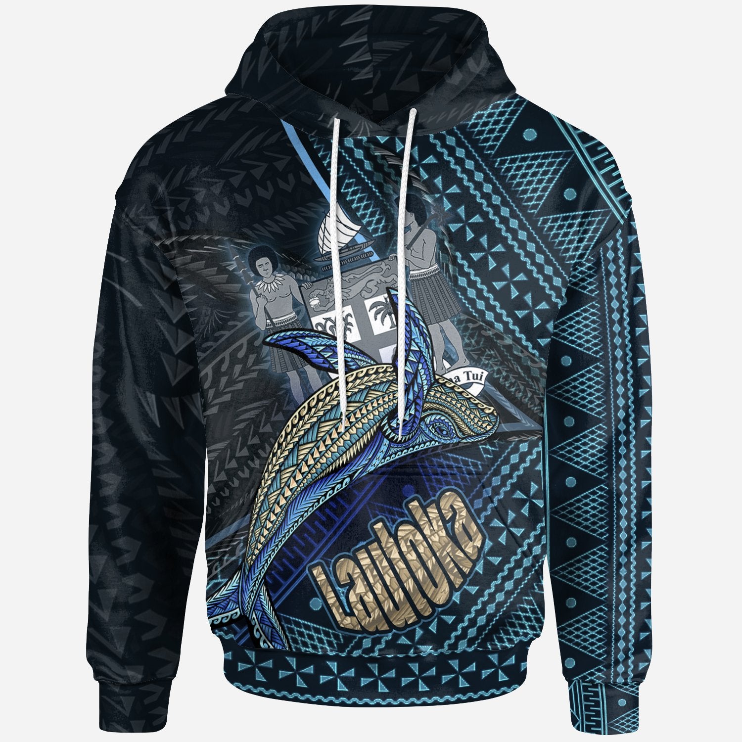 Fiji Hoodie Lautoka Seal Fiji With Blue Whale Unisex Black - Polynesian Pride