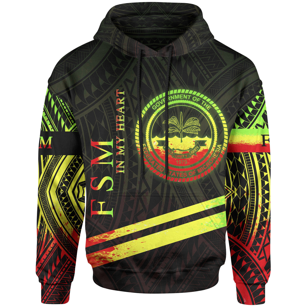Federated States of Micronesia Hoodie In My Heart Style Reggae Polynesian Patterns Unisex Black - Polynesian Pride