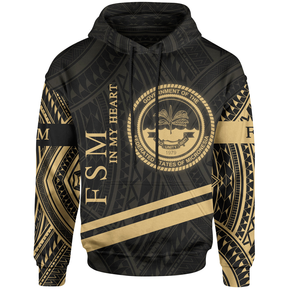 Federated States of Micronesia Hoodie In My Heart Style Gold Polynesian Patterns Unisex Black - Polynesian Pride
