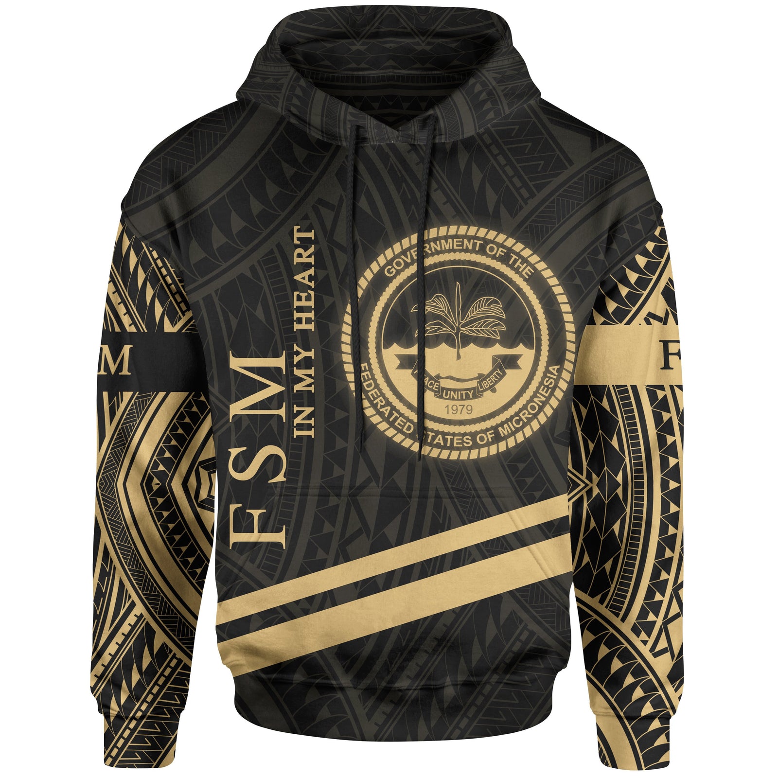 Federated States of Micronesia Hoodie In My Heart Style Gold Polynesian Patterns Unisex Black - Polynesian Pride