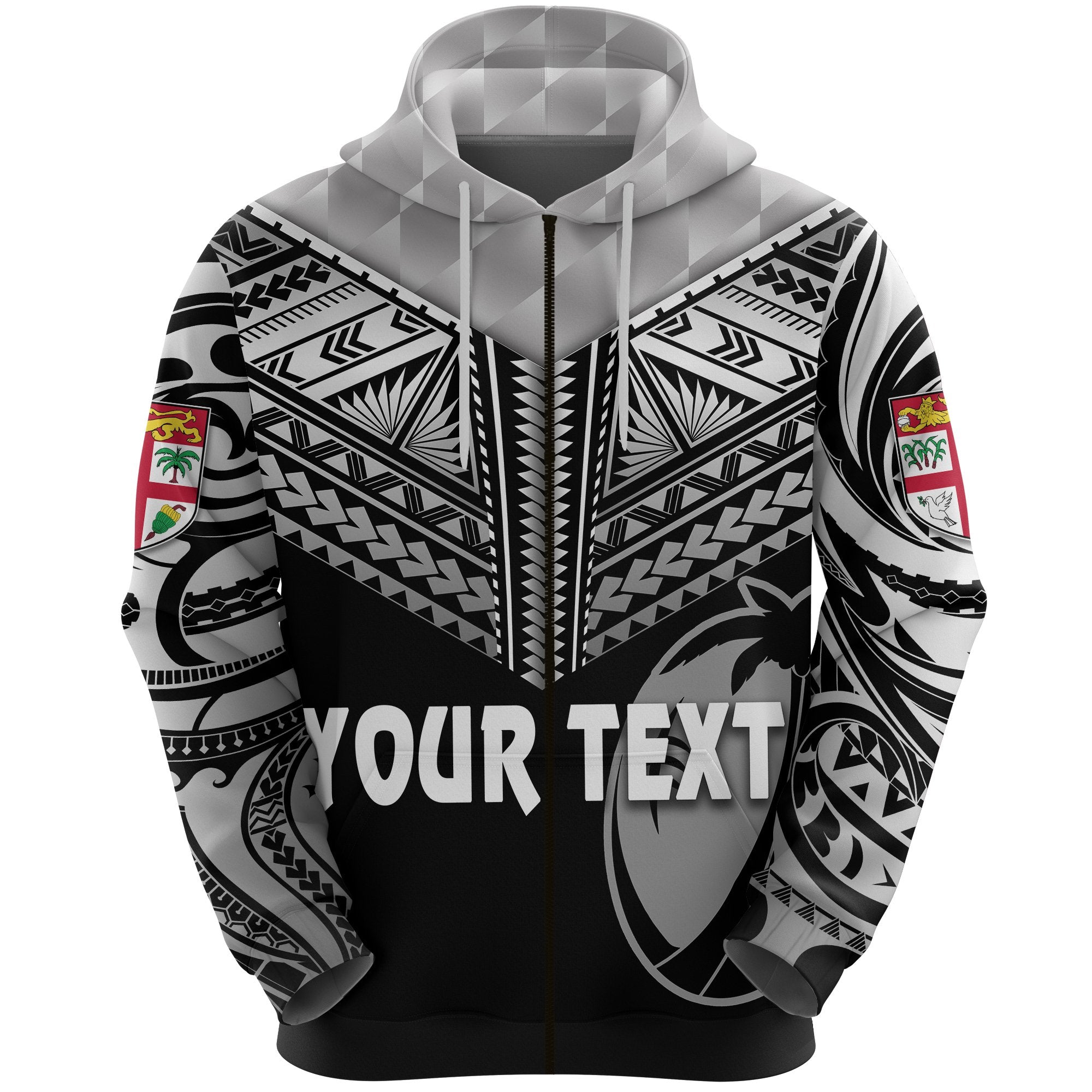 Custom Fiji Rugby Zip Hoodie Coconut Sporty Vibes Full Black Unisex Black - Polynesian Pride