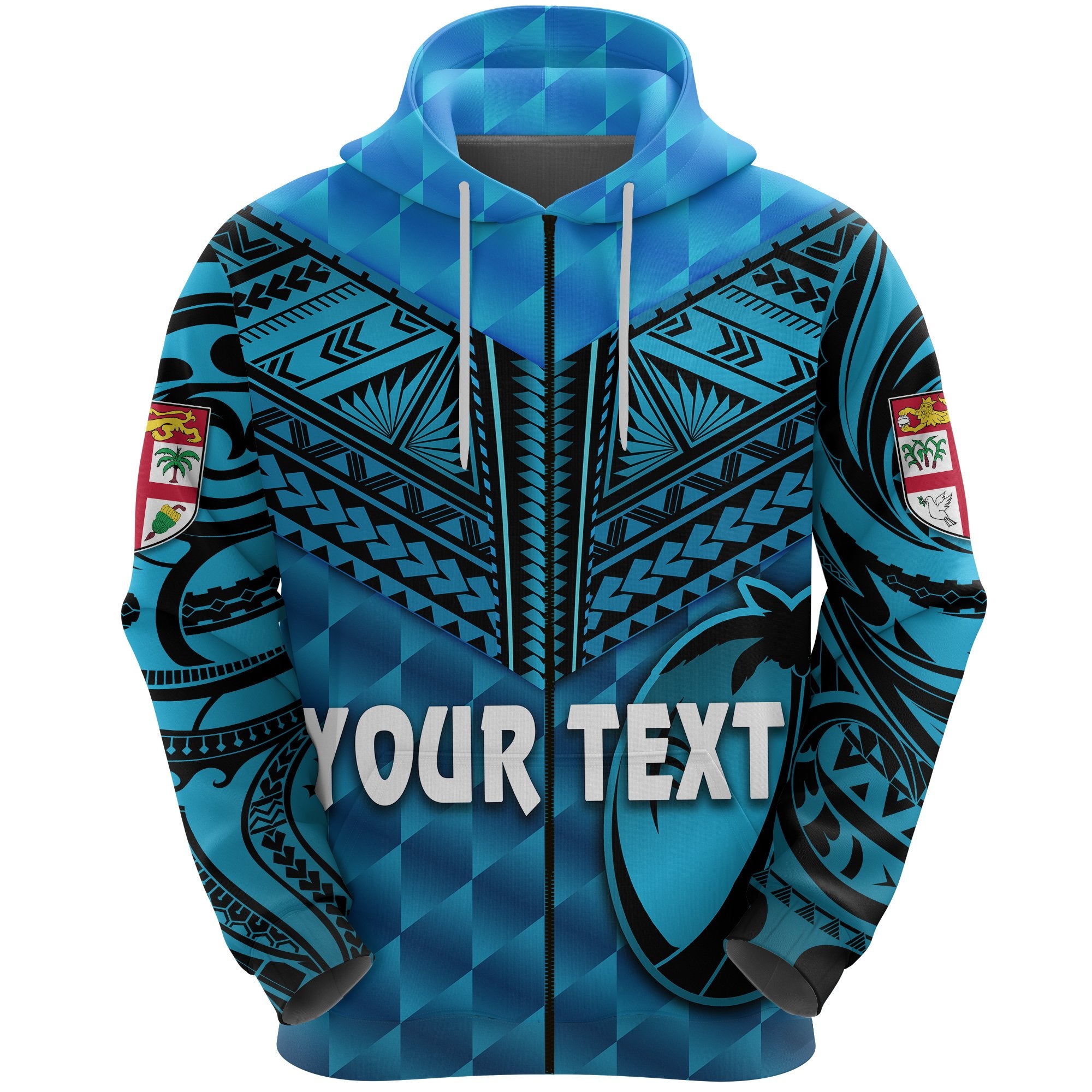 Custom Fiji Rugby Zip Hoodie Coconut Sporty Vibes Blue Unisex Blue - Polynesian Pride